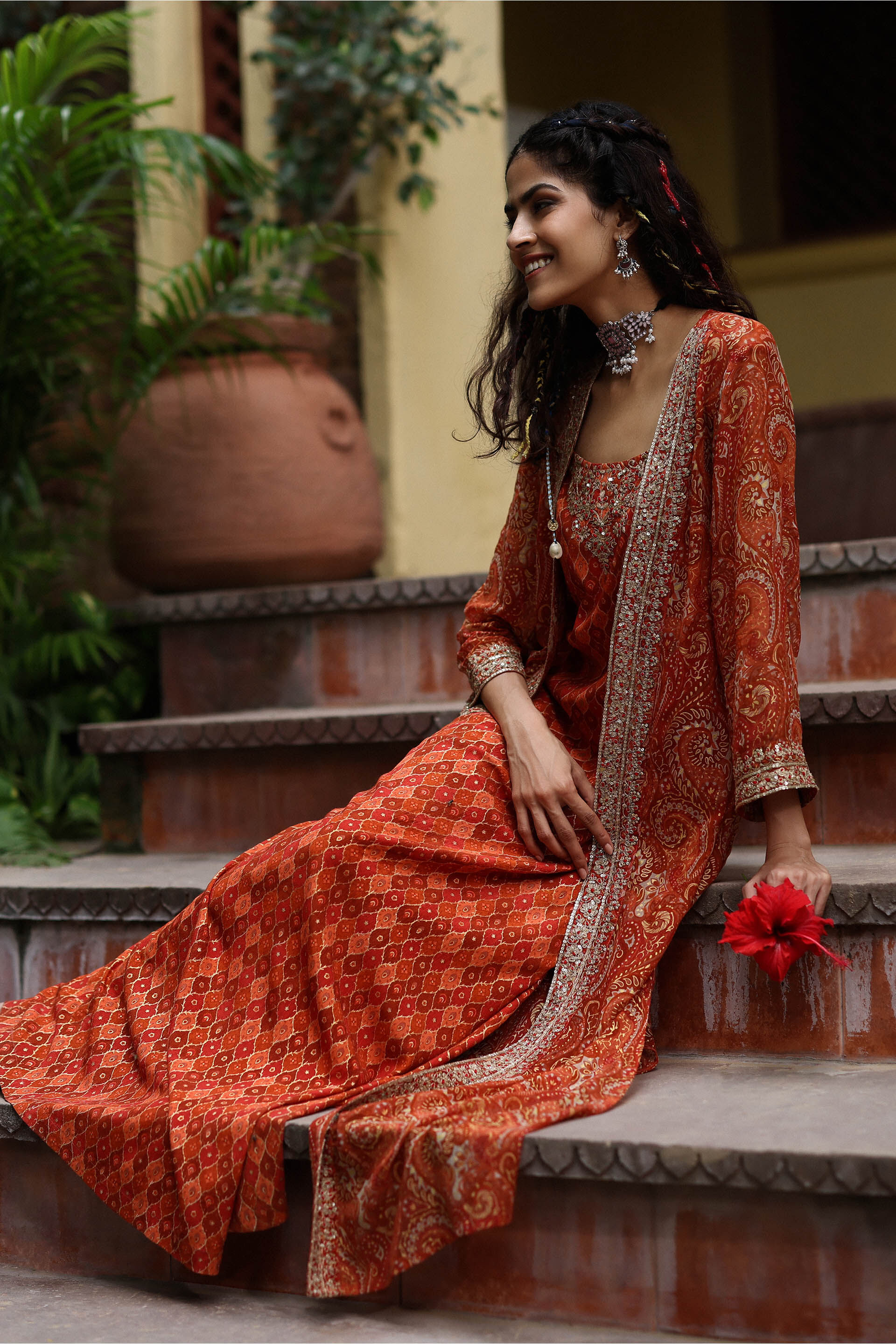 Guftagu Maxi Dress with Shrug, Rust, image 5