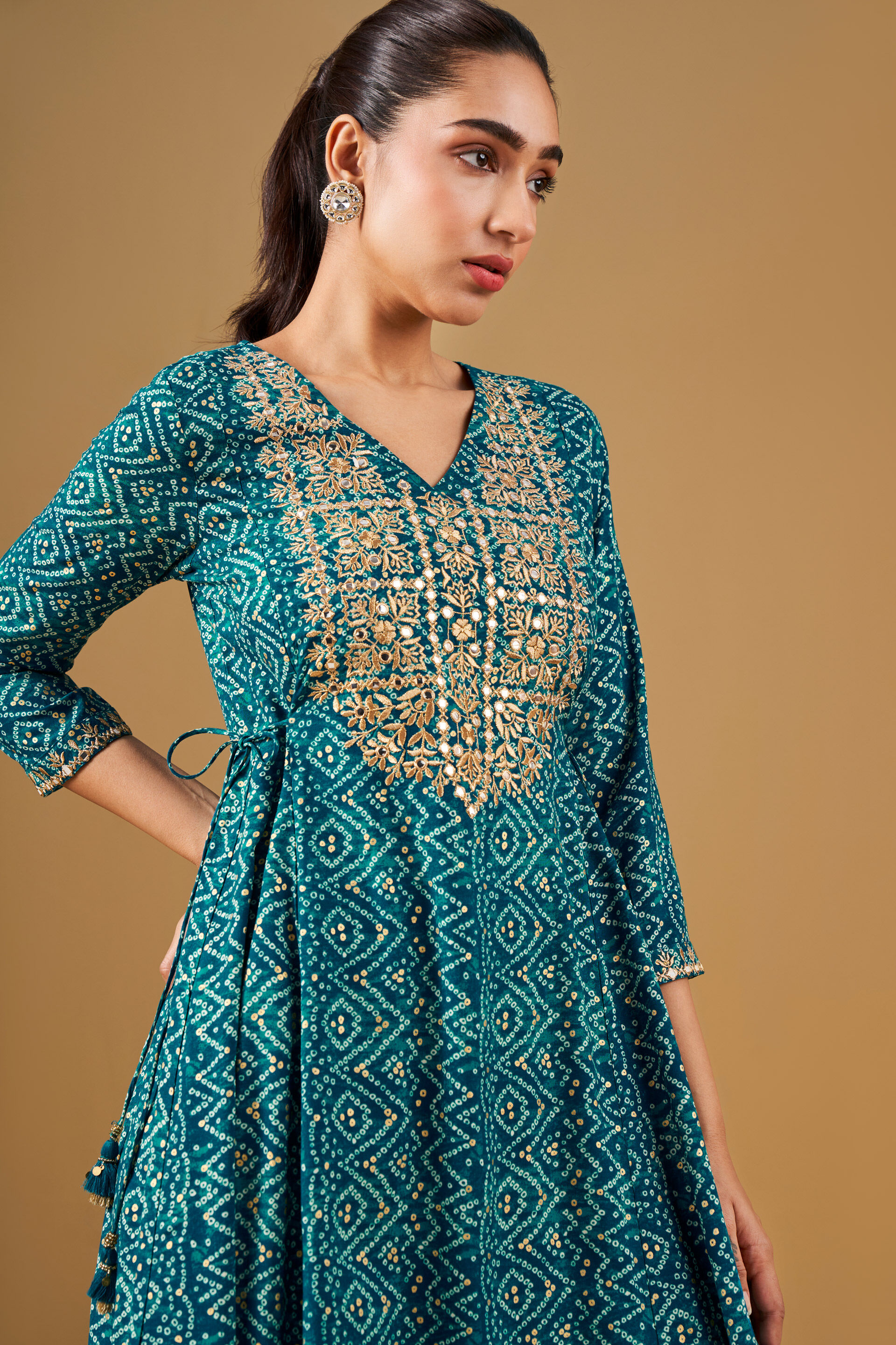 Embroidered Viscose Kurta - Teal, Teal, image 4