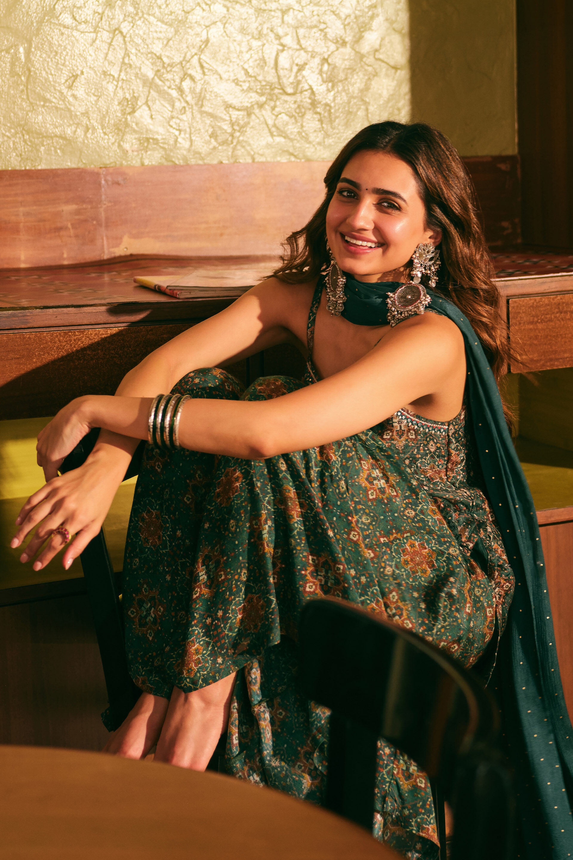 Solid Kurta Set in Green, Green, image 2