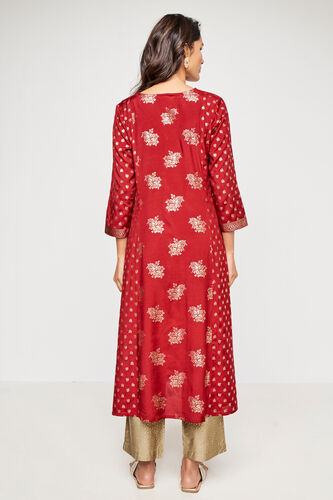 Red Foil Print Flared Slip-On Kurta, Red, image 5