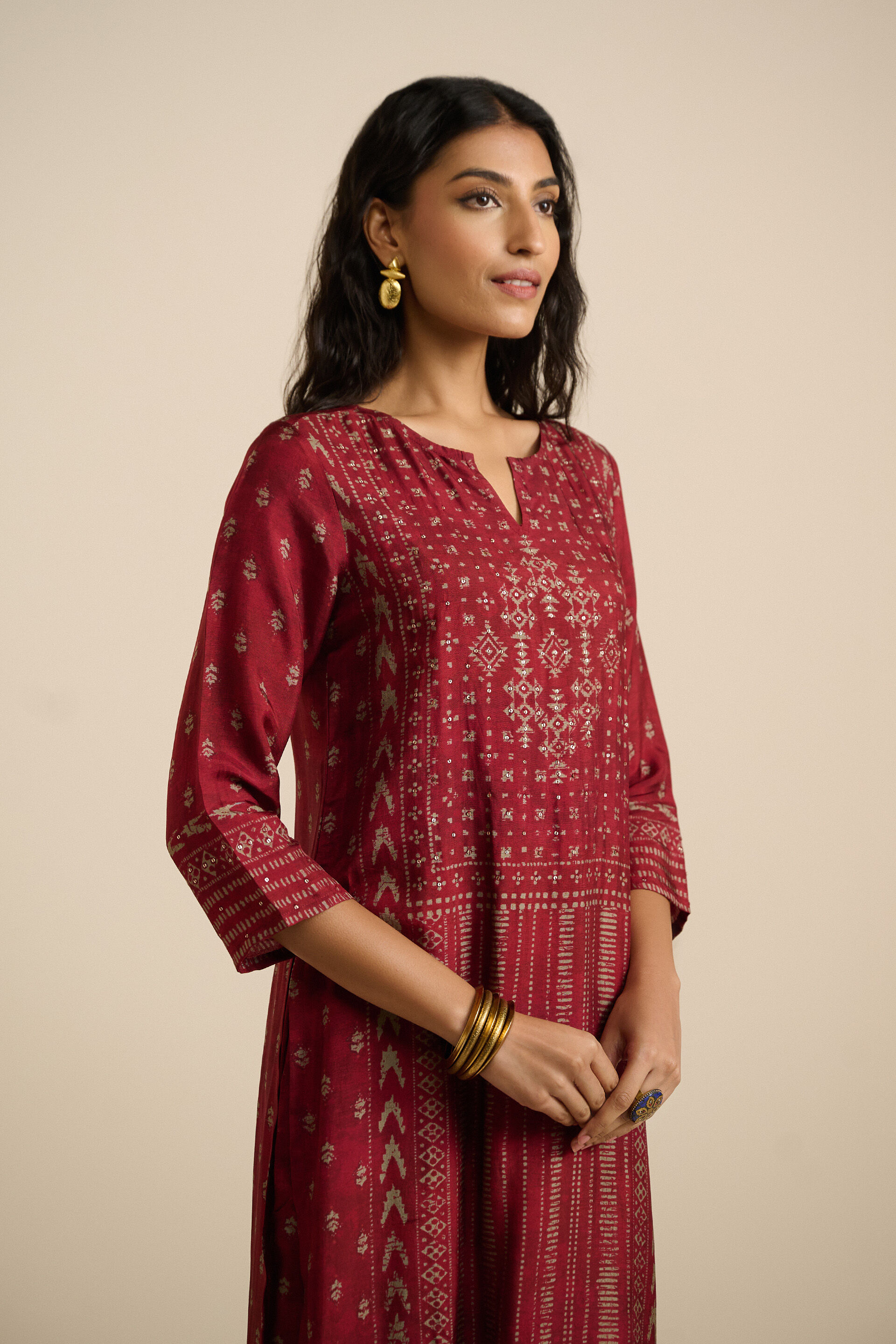 The Tyohaar Wine Kurta Set, Wine, image 4