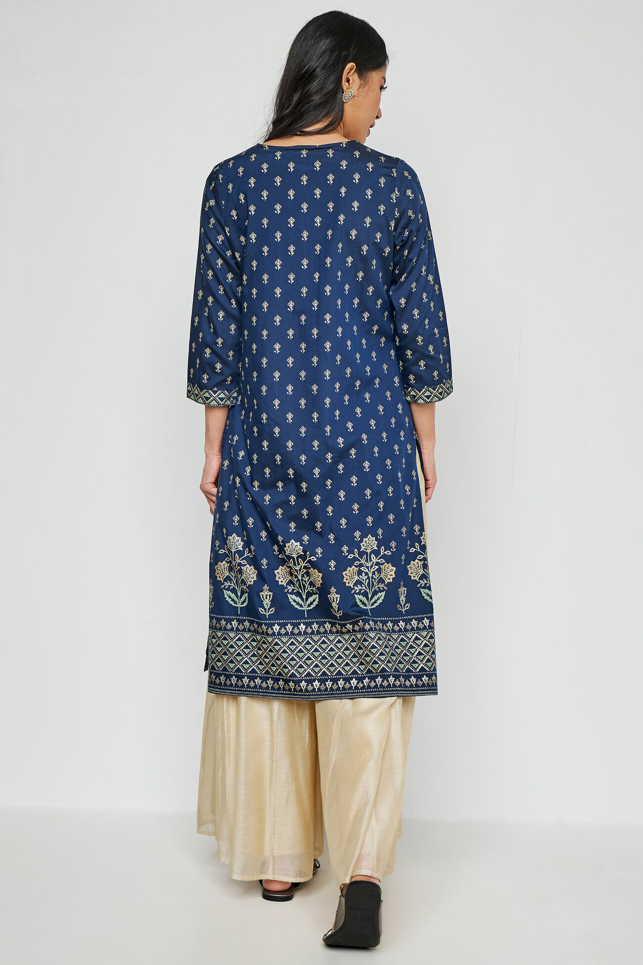 Indigo Ethnic Motifs Straight Kurta, Indigo, image 5