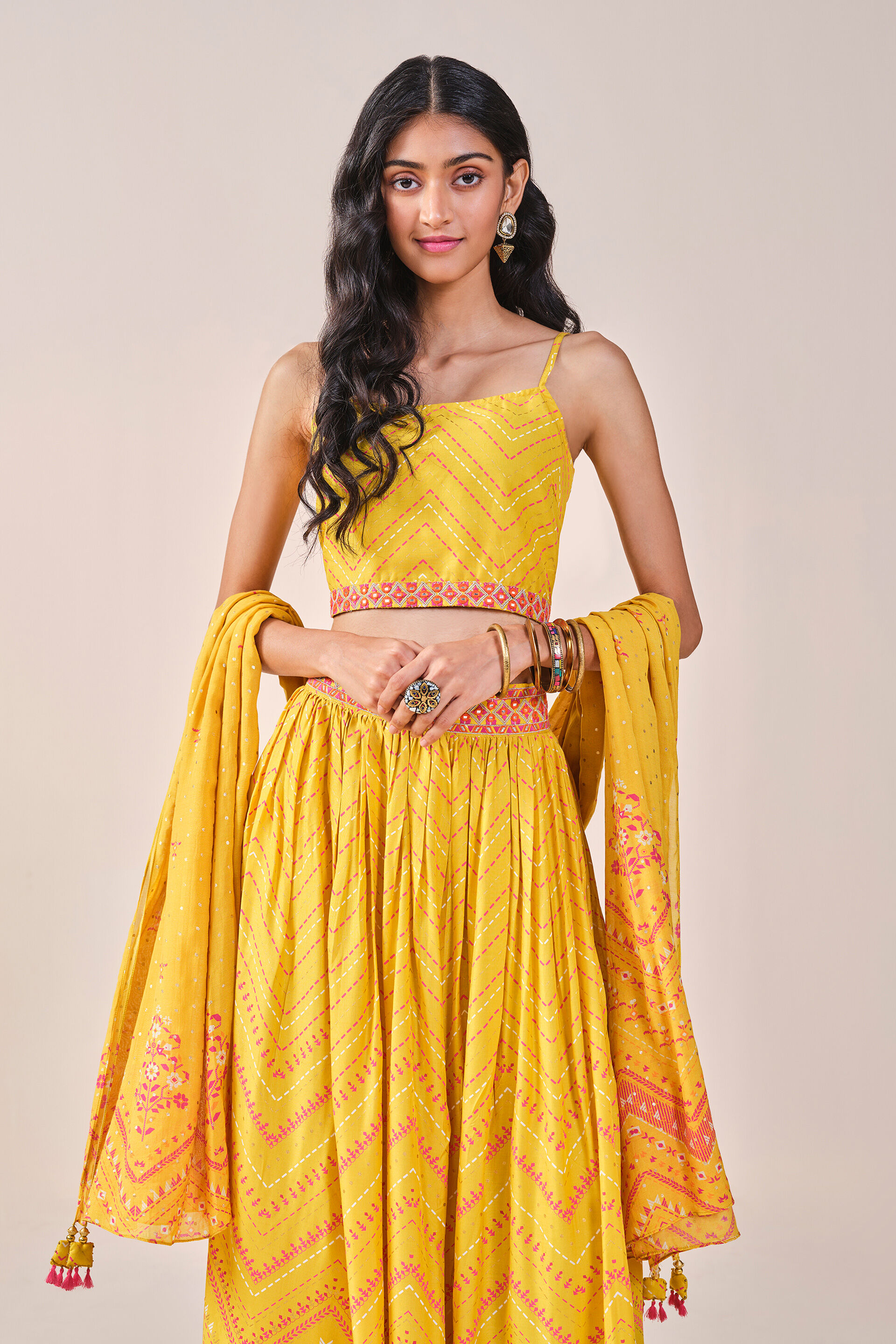 Festive Mustard Chevron Skirt Set, Mustard, image 4