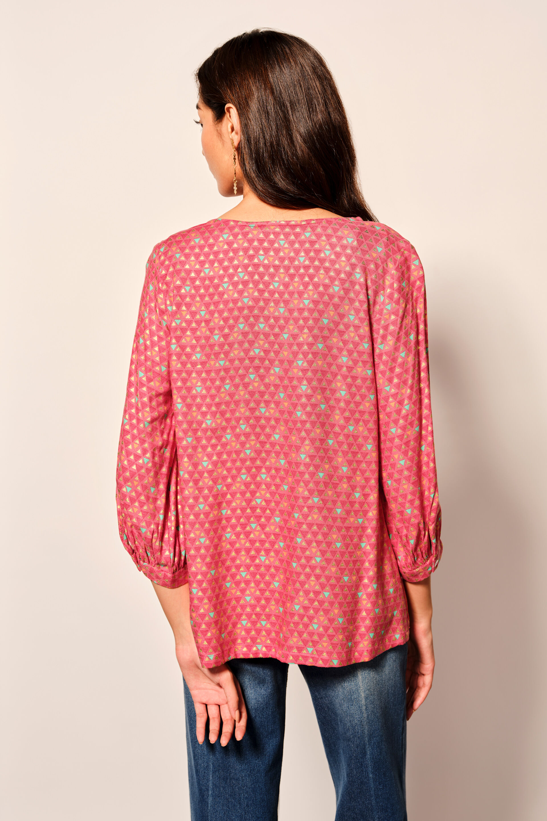 Coral Viscose Top With India-Inspired Print, Coral, image 4