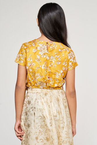 Mustard Ethnic Motifs Tie-Ups Straight Top, Mustard, image 4