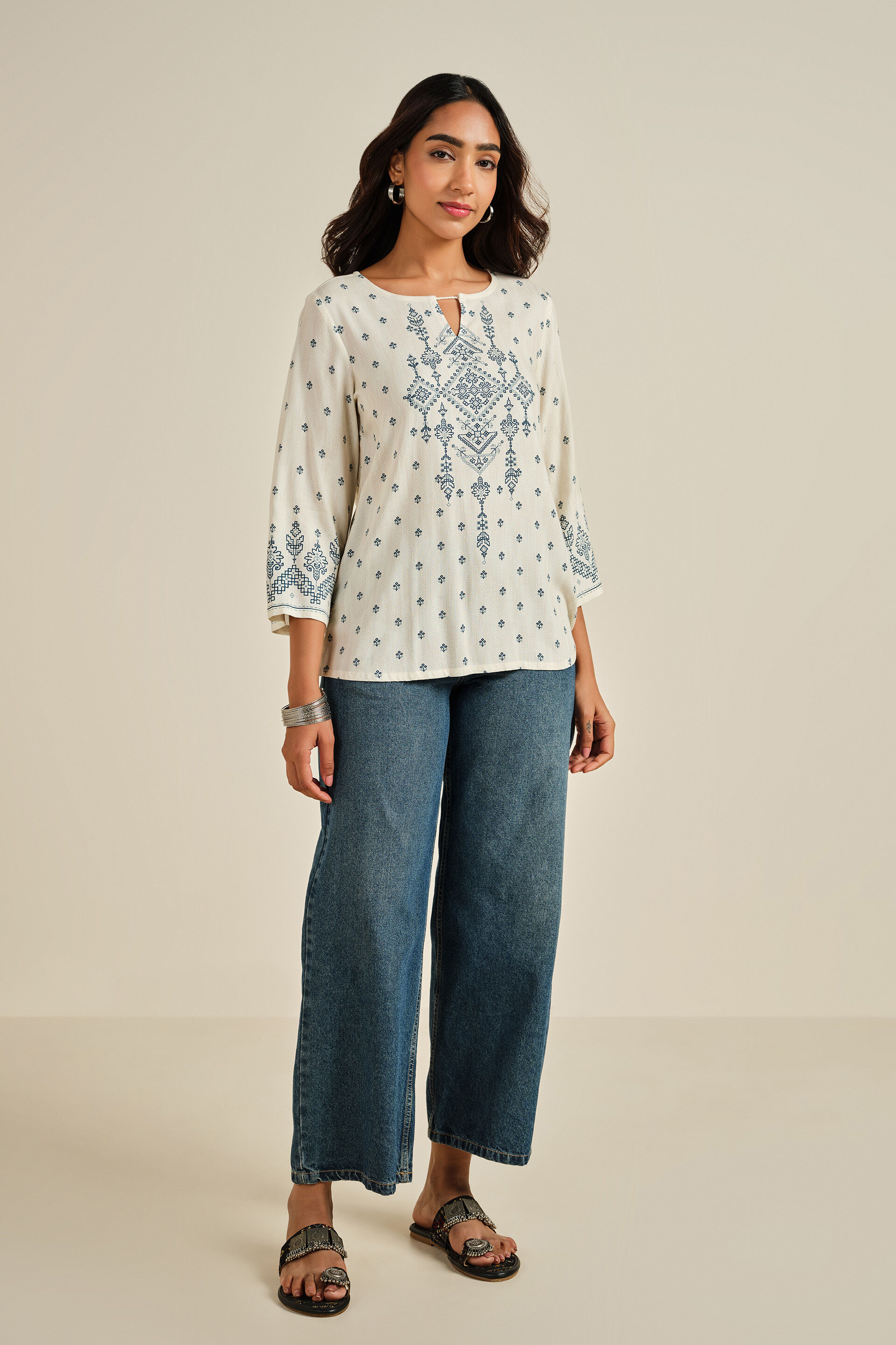 Rimjhim White Top, Off White, image 3