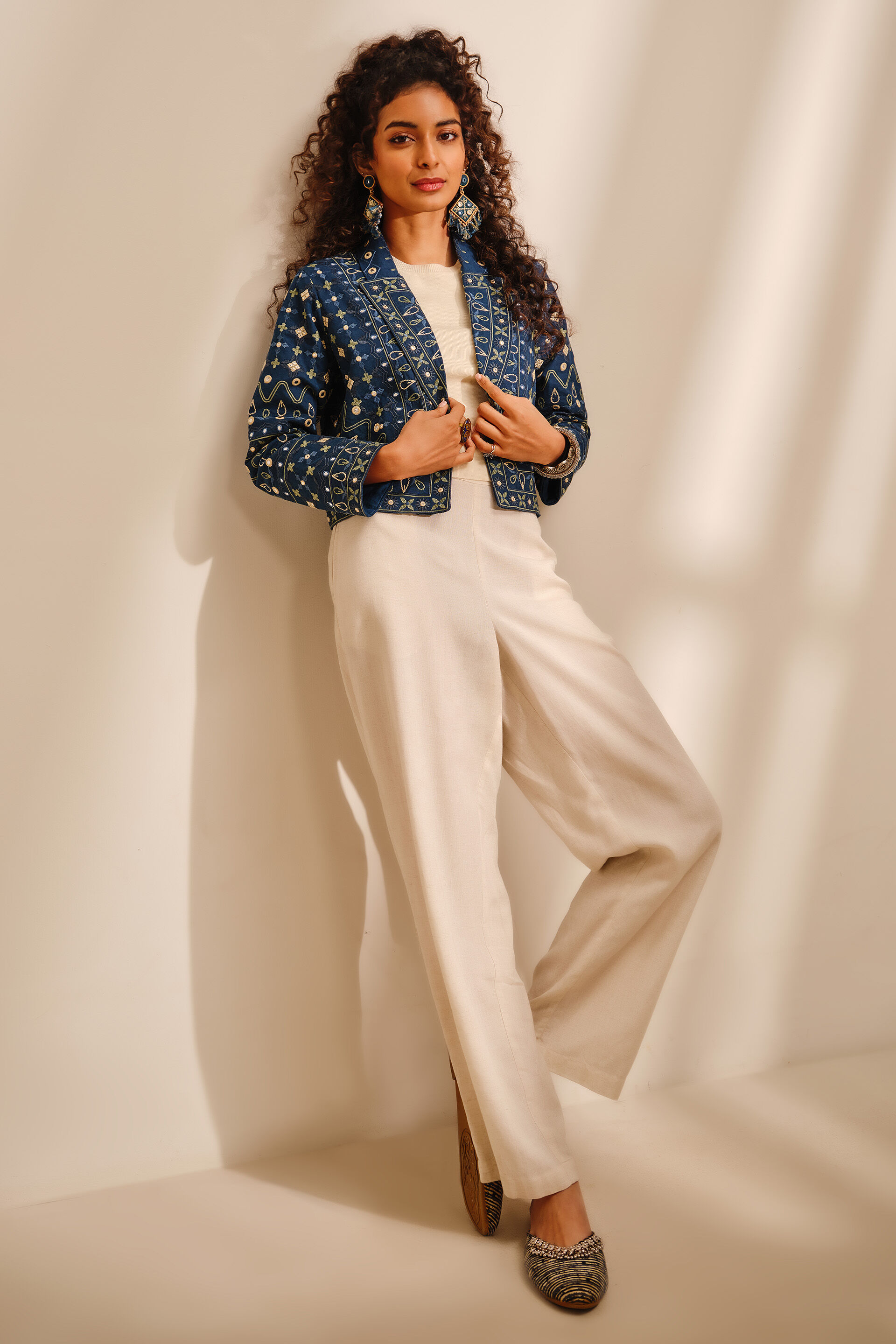 Indigo Mirrorwork Embroidered Jacket