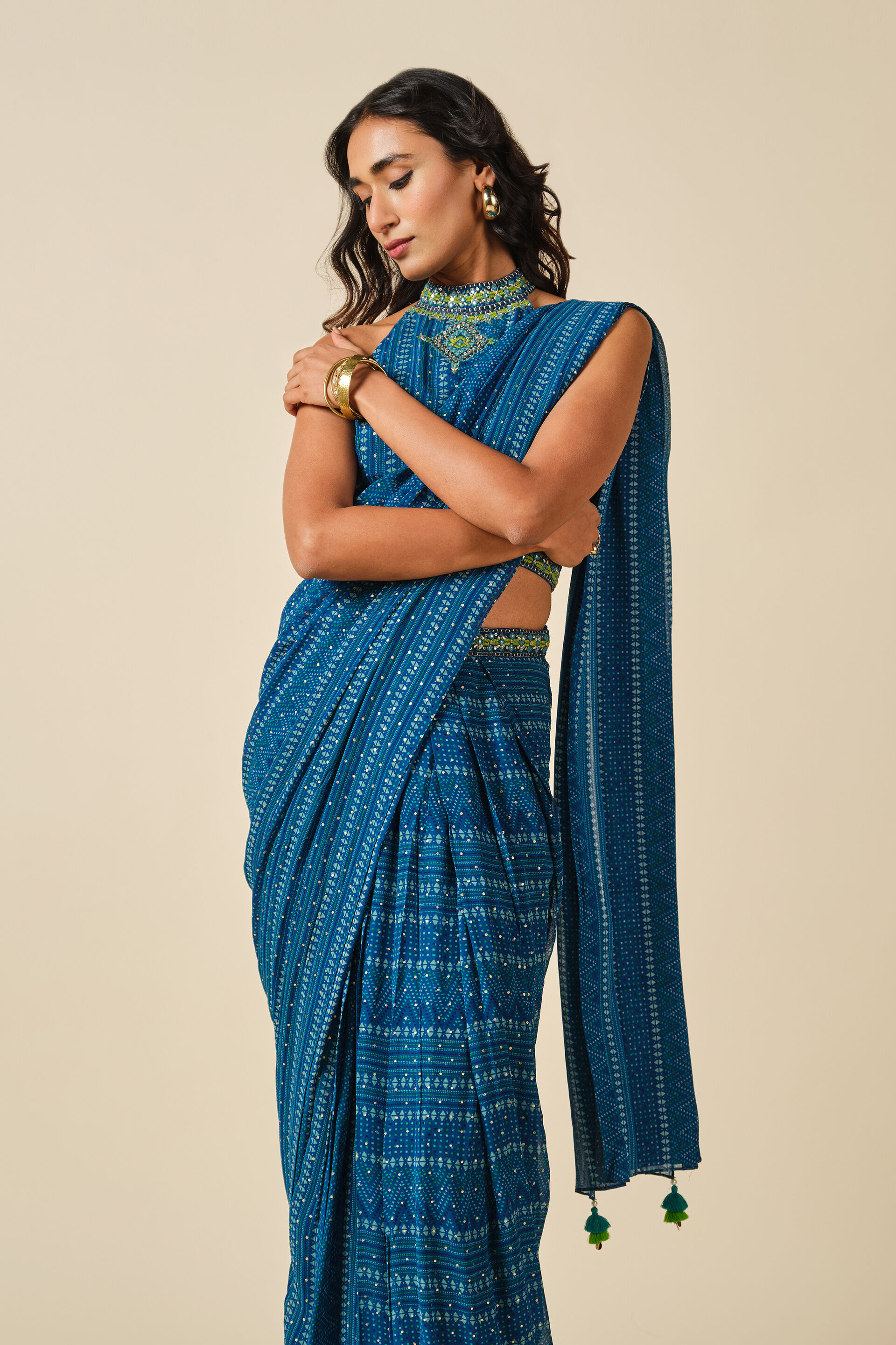 Neela Ambar Pre-draped Saree, Indigo, image 6
