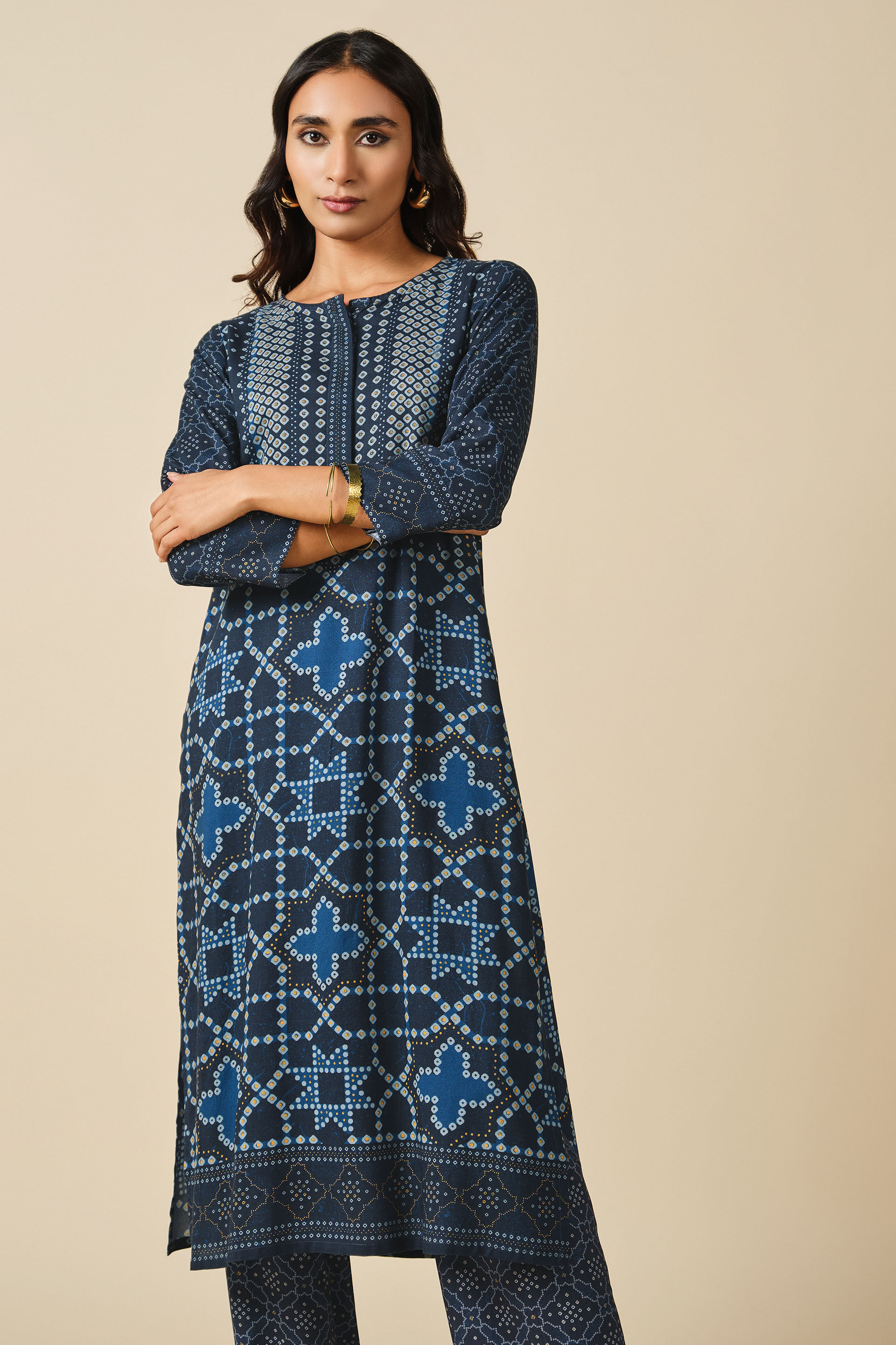 Shaam Gulzar Kurta Set, Indigo, image 4