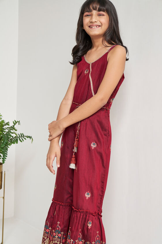 Indigo Ethnic Motifs Flared Jumpsuit, Maroon, image 4