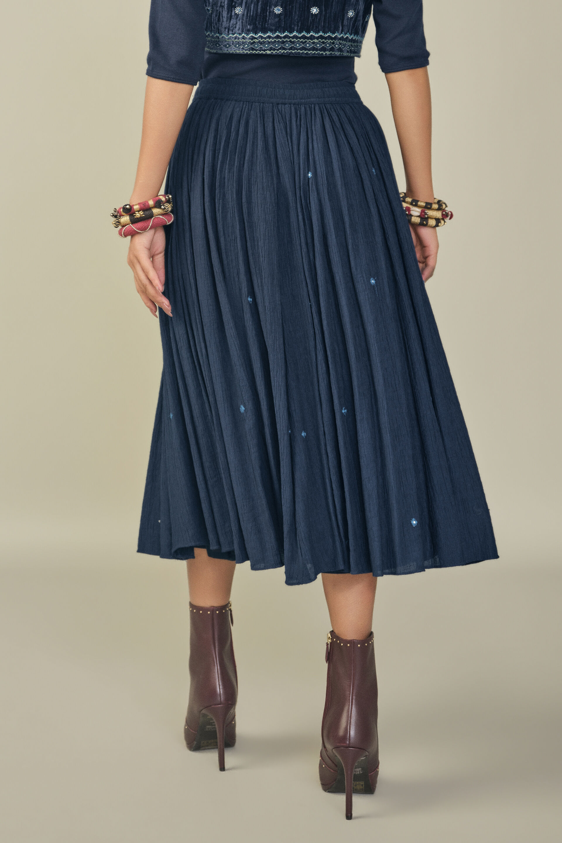 Mirror Detailed Flared Skirt in Indigo, Indigo, image 4