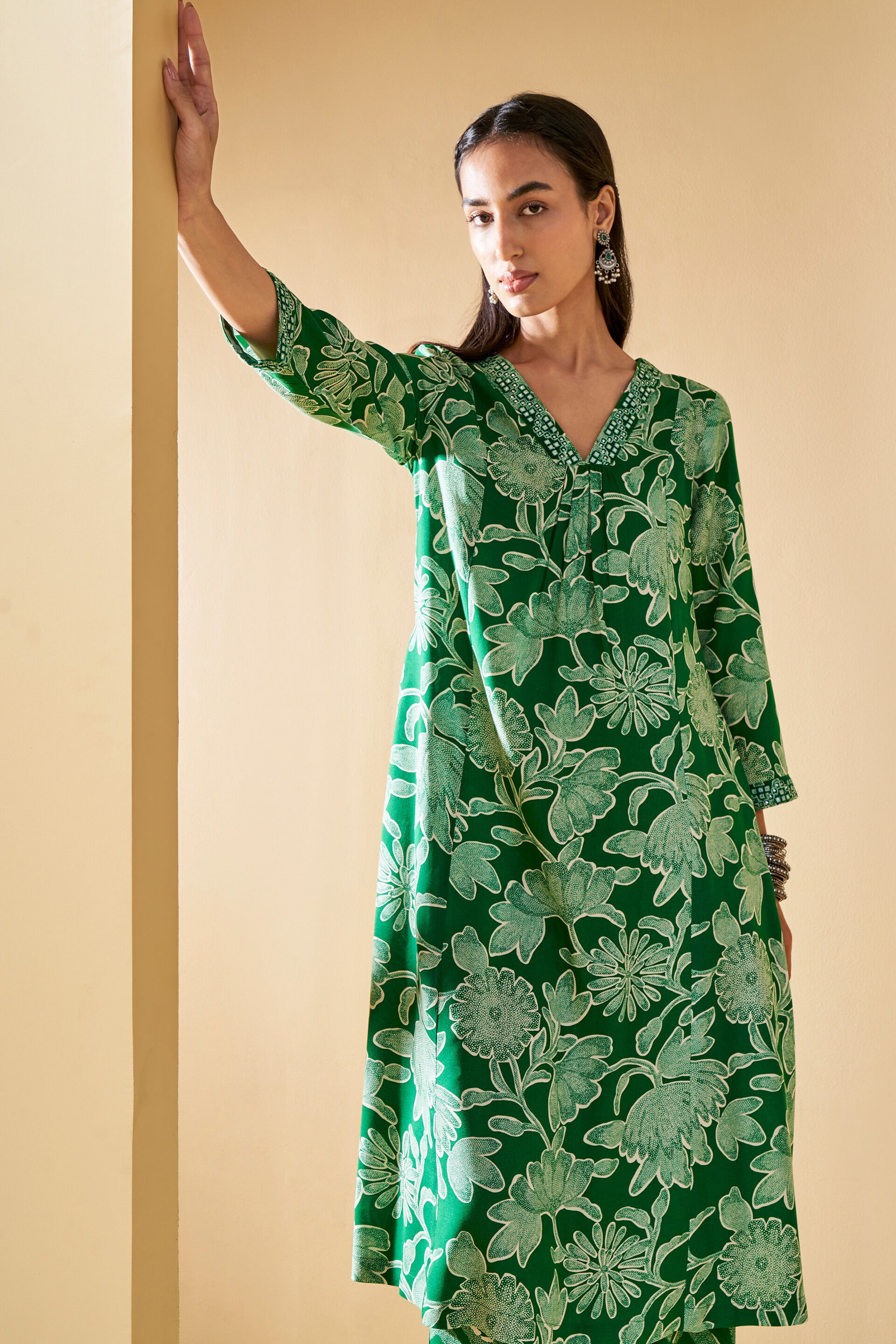 Floral Green Kurta Set, Green, image 4