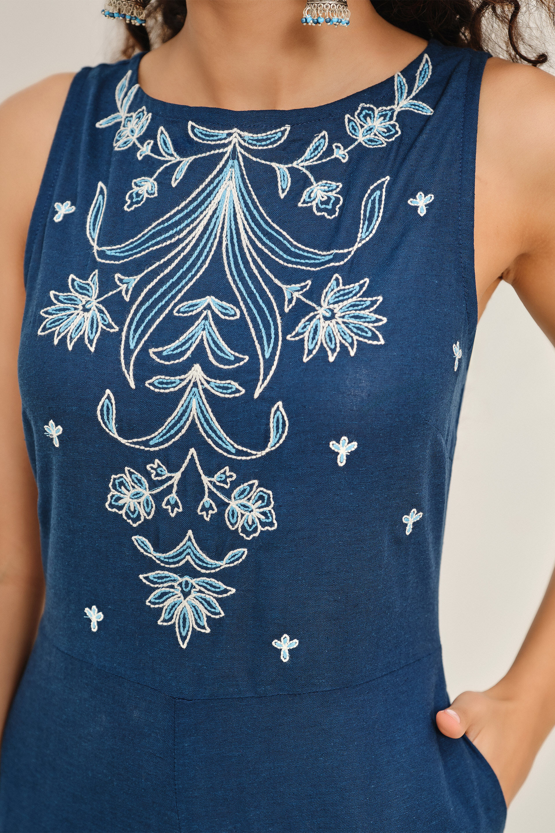 Indigo Jharna Embroidered Jumpsuit, Indigo, image 4