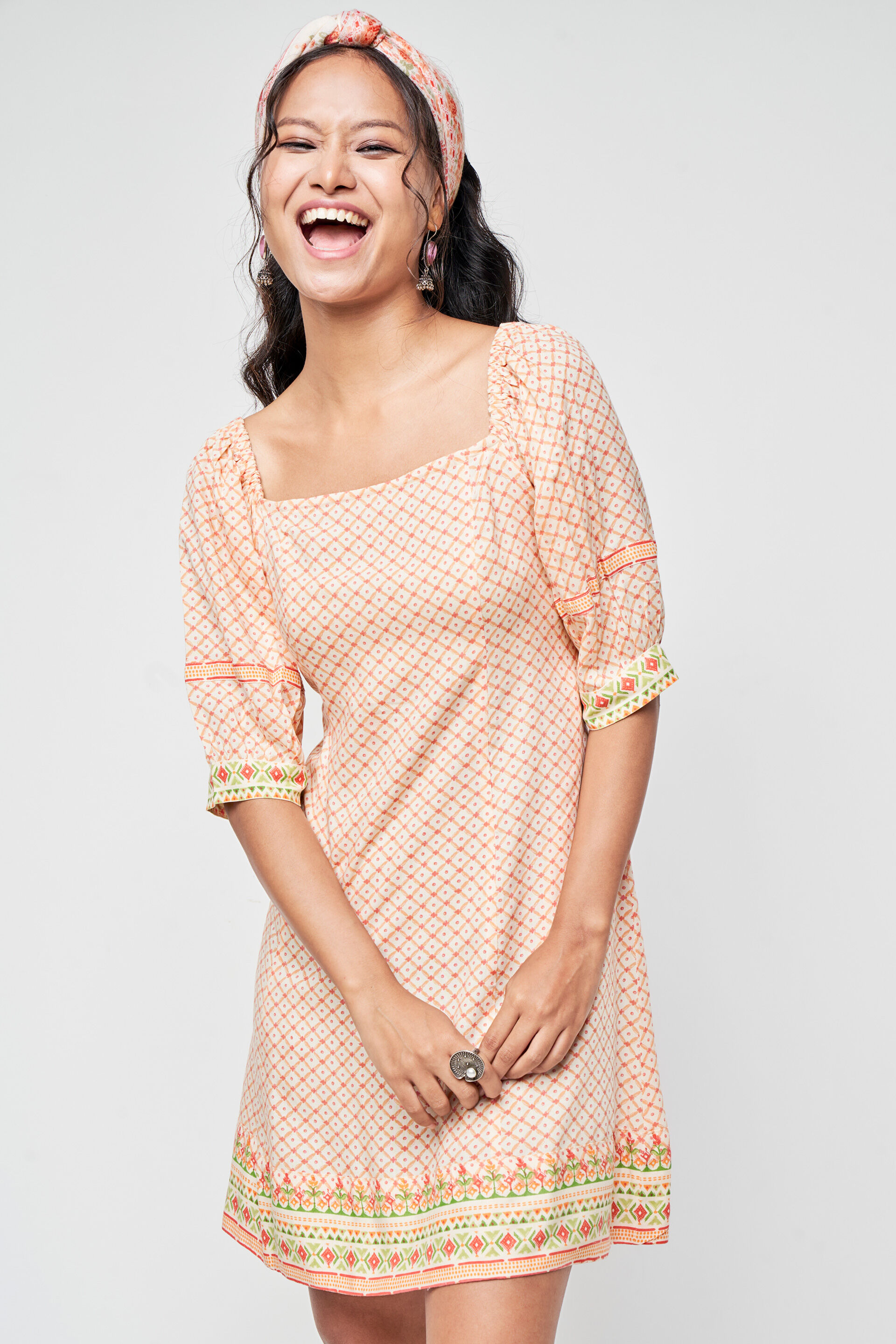 Off White Geometric Flared Dress, Off White, image 2