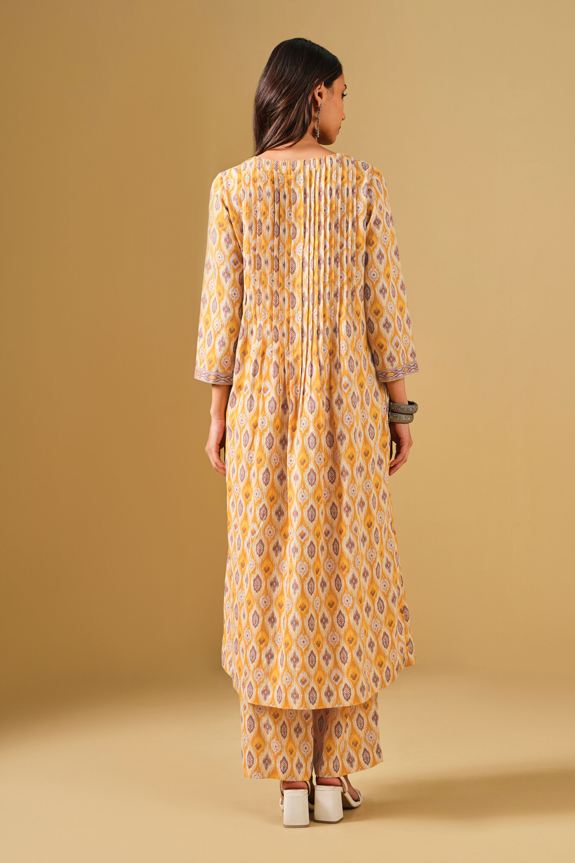 Ethnic Motif Yellow Viscose Kurta Set, Mustard, image 4