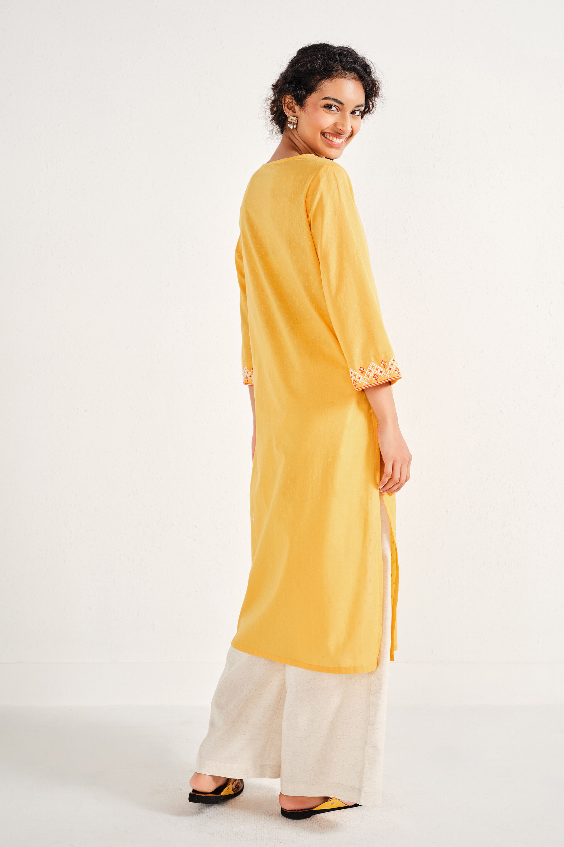 Moksh Mustard Cotton Kurta, Mustard, image 4