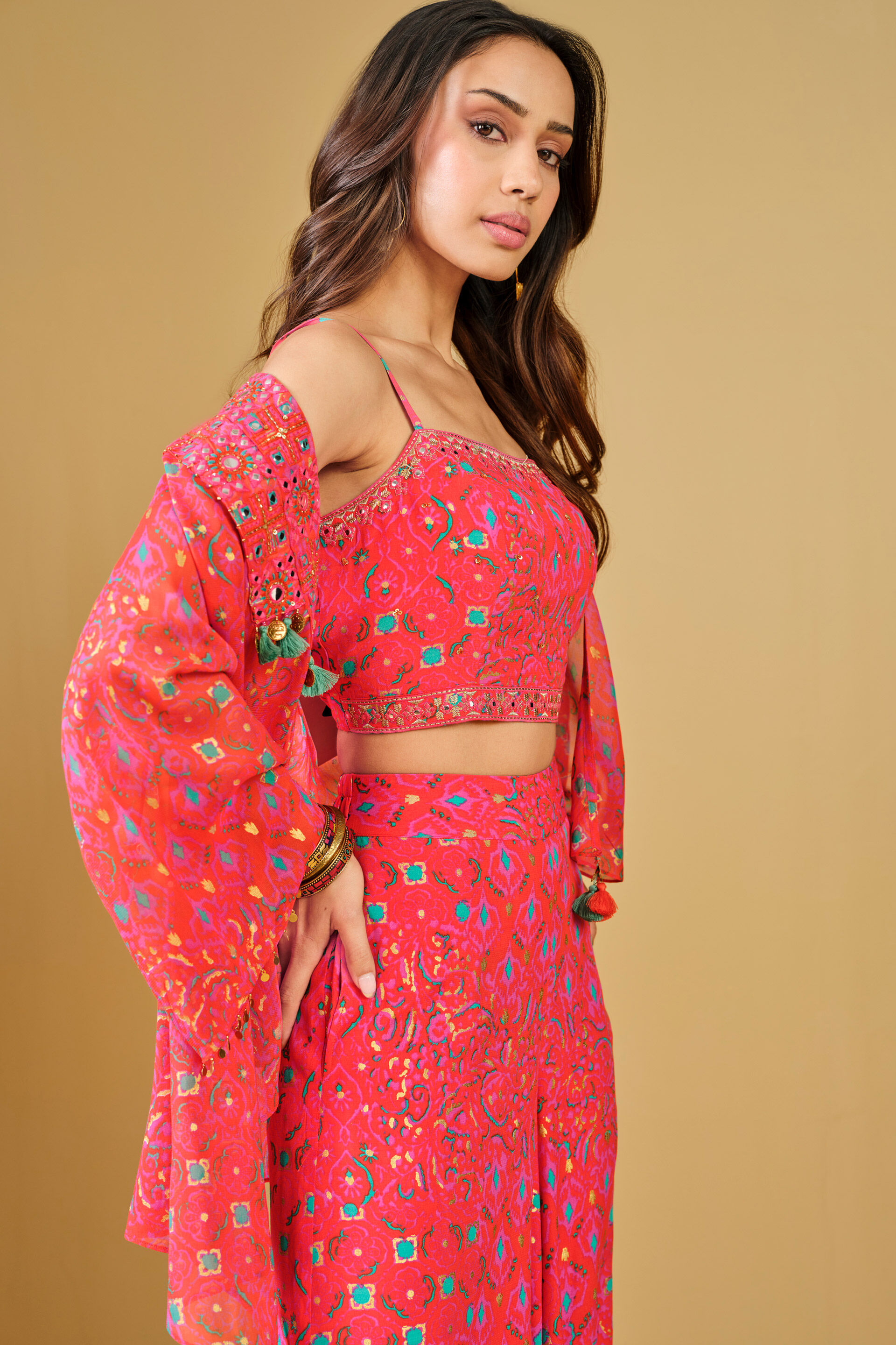 Orange Festive Crop Top Co-ord, Orange, image 9