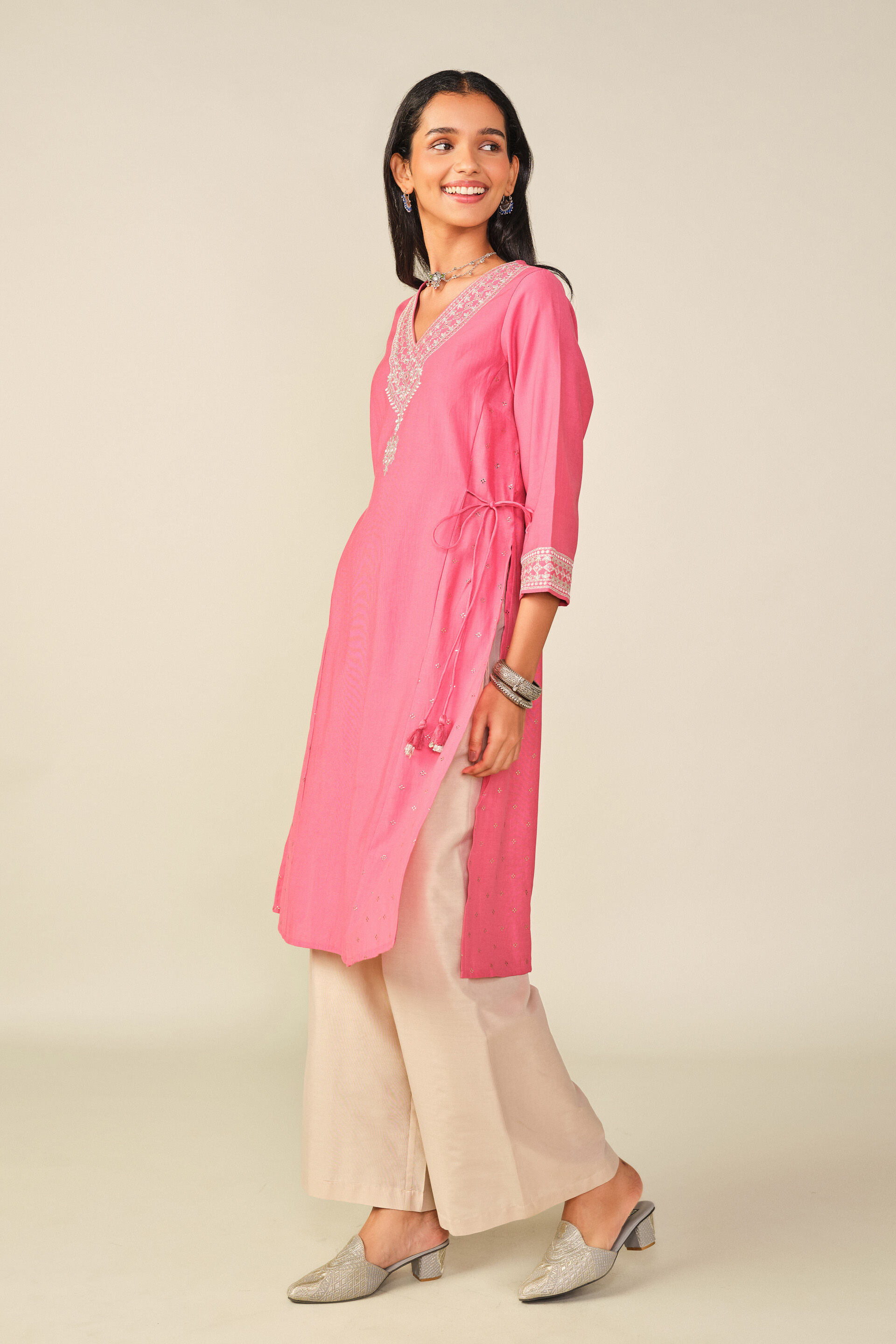 A-Line Printed Kurta in Pink, Pink, image 4