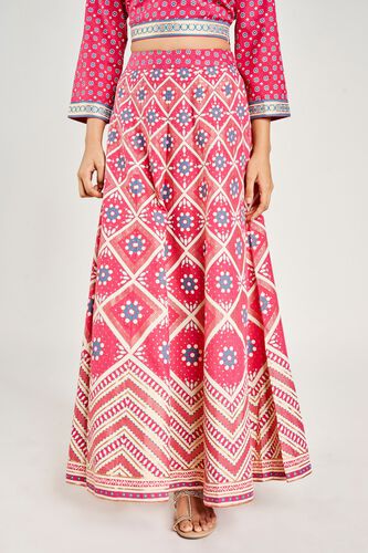 1 - Hot Pink Geometric Printed A-Line Skirt, image 1