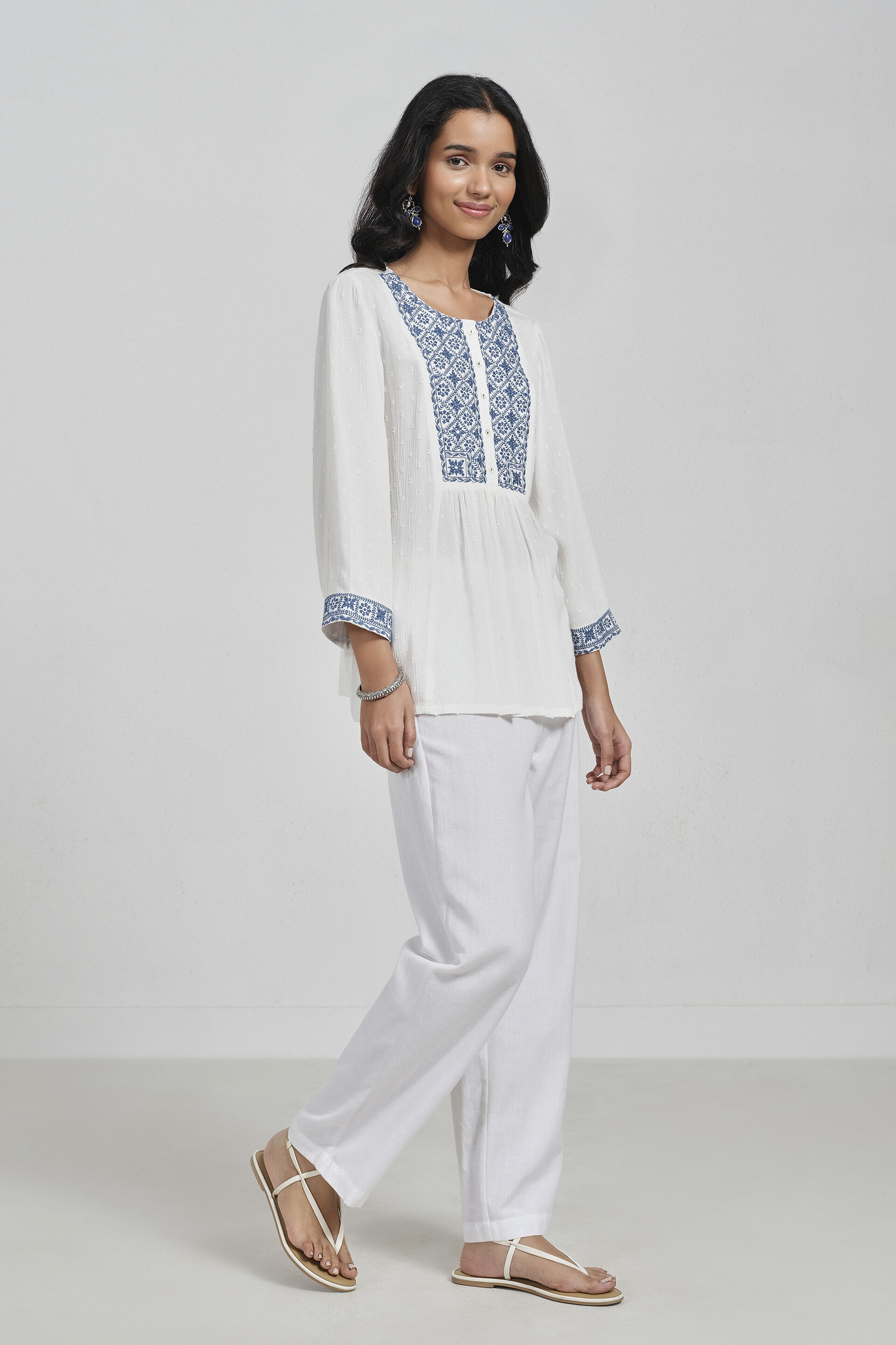 Eva White Embroidered Top, White, image 3