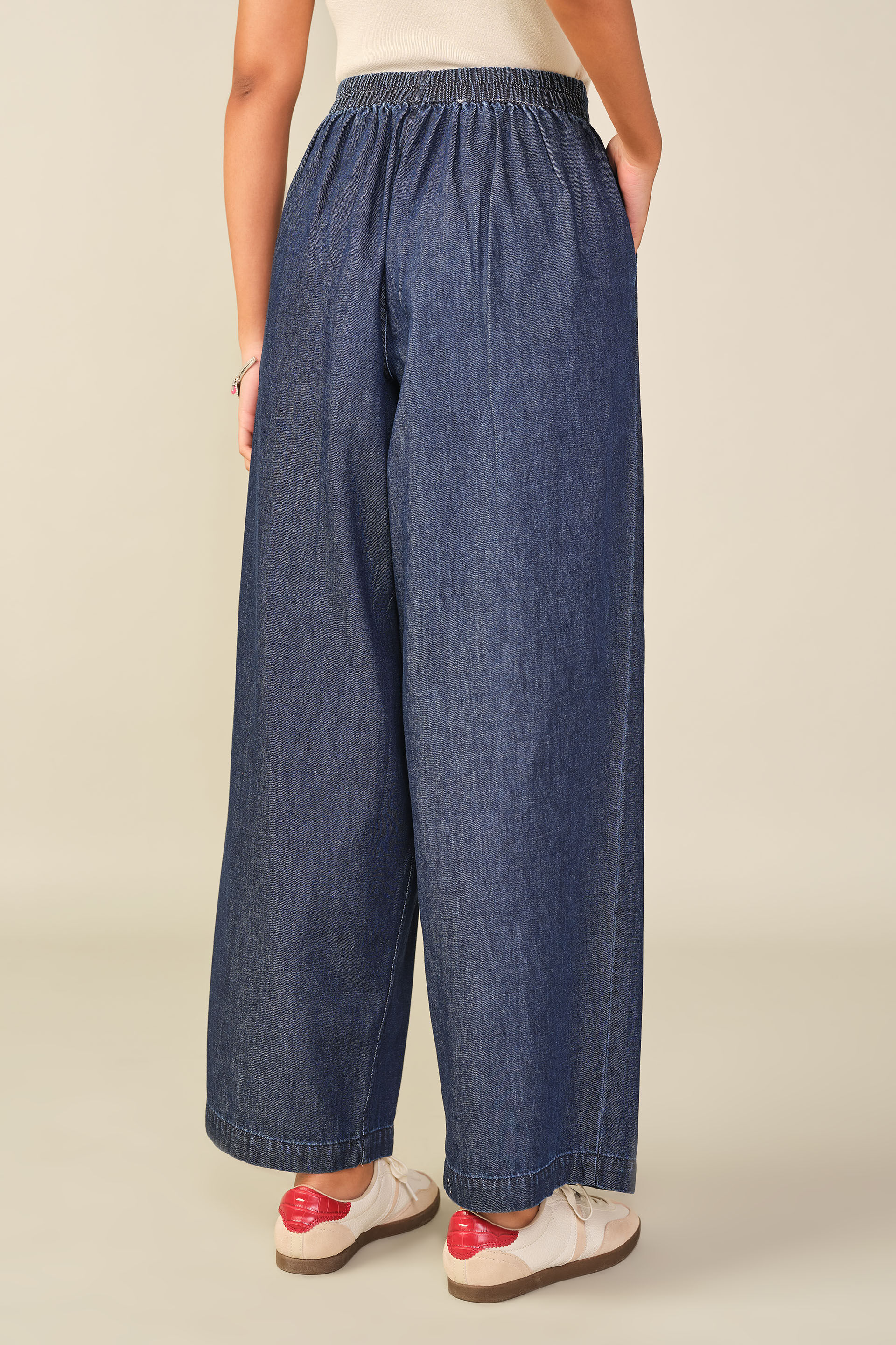 Solid Denim Pleated Pants in Indigo, Indigo, image 4