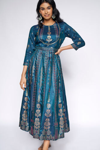 3 - Dark Green Ethnic Motifs Fit and Flare Gown, image 3