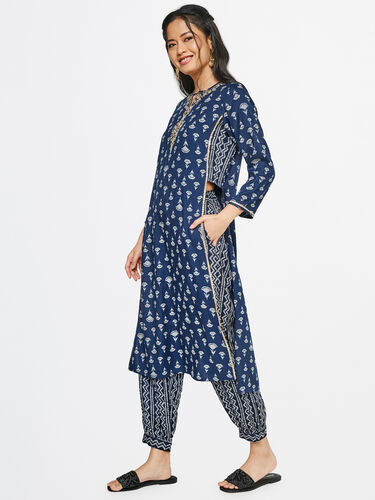 Indigo Ethnic Motifs Festive Suit, Indigo, image 2