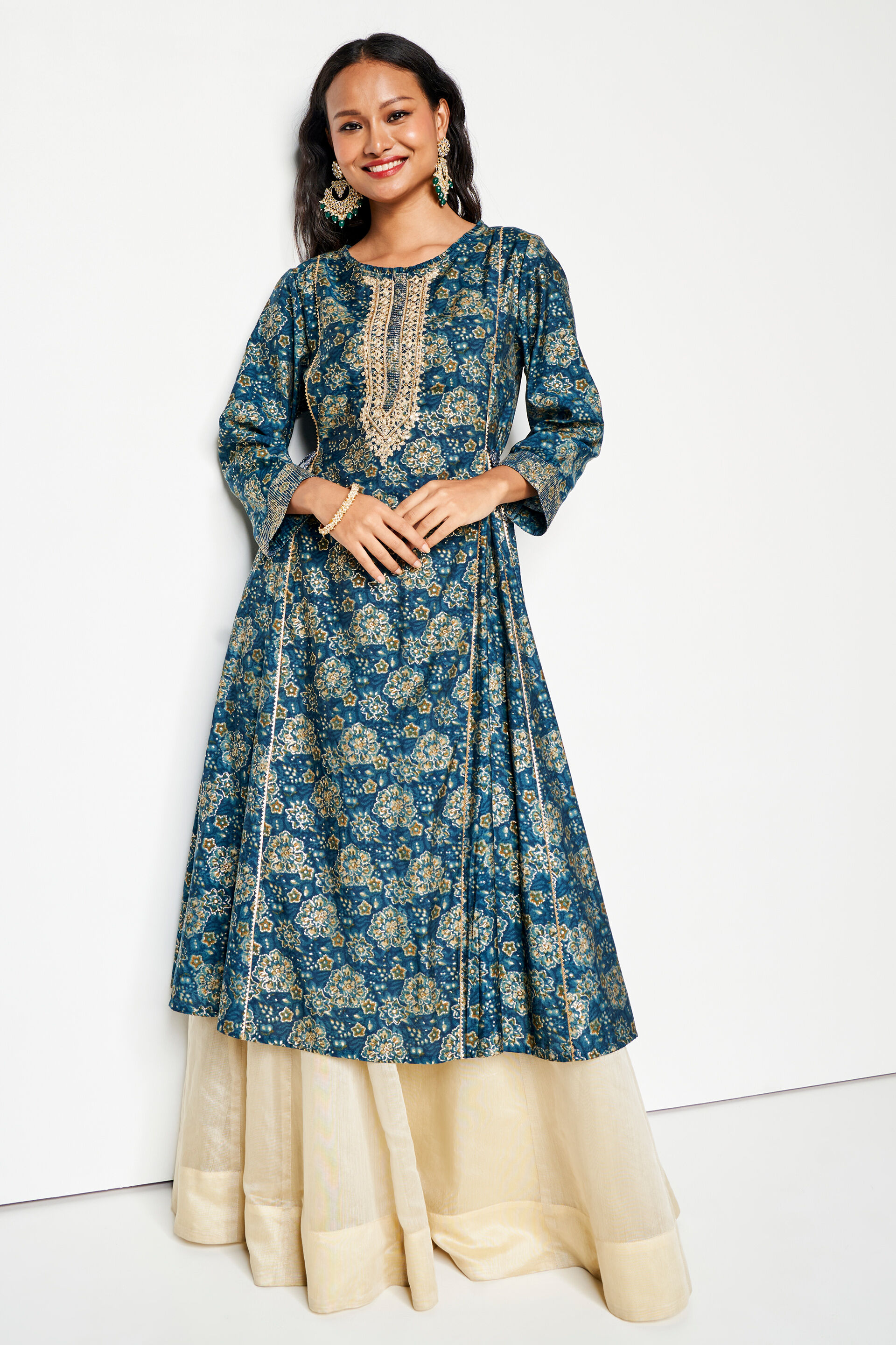 Saj Fit And Flare Kurta, Teal, image 3