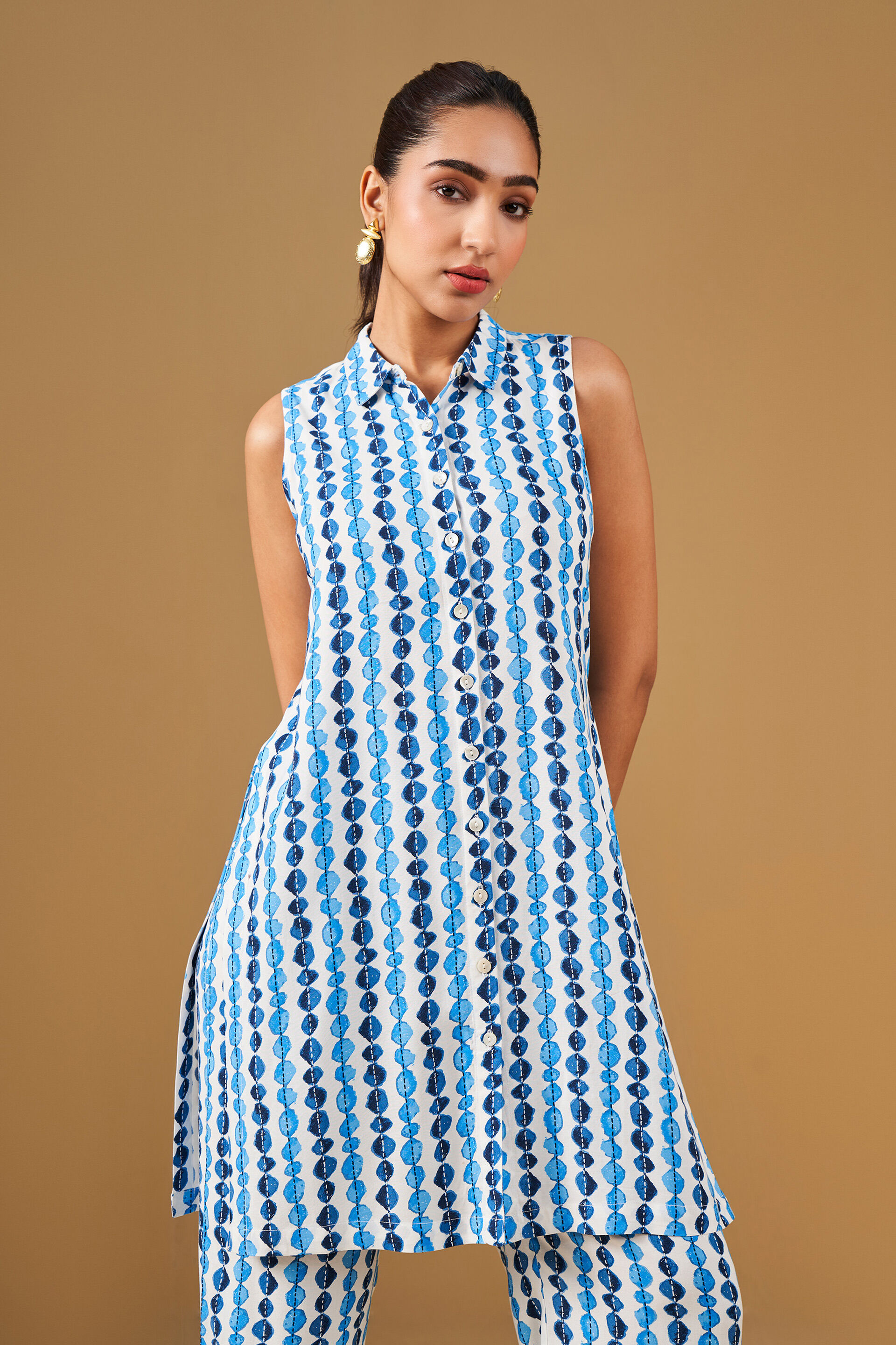 Tie Dye Inspired Viscose Kurta Set, Blue, image 3
