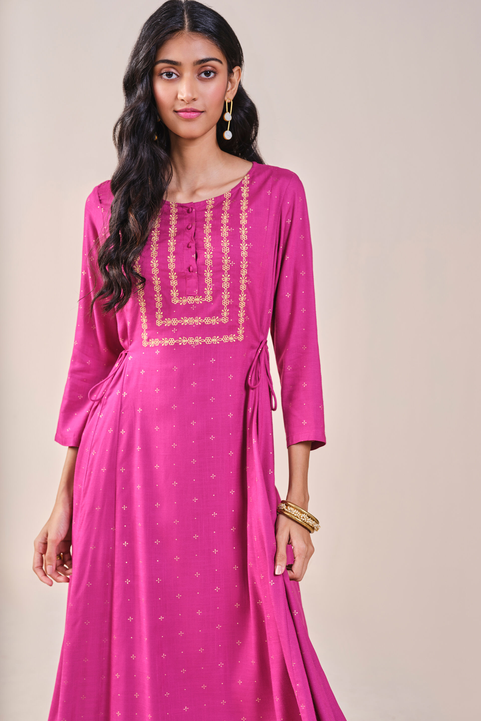 Festive Wine Foil Embroidery viscose Kurta, Wine, image 4