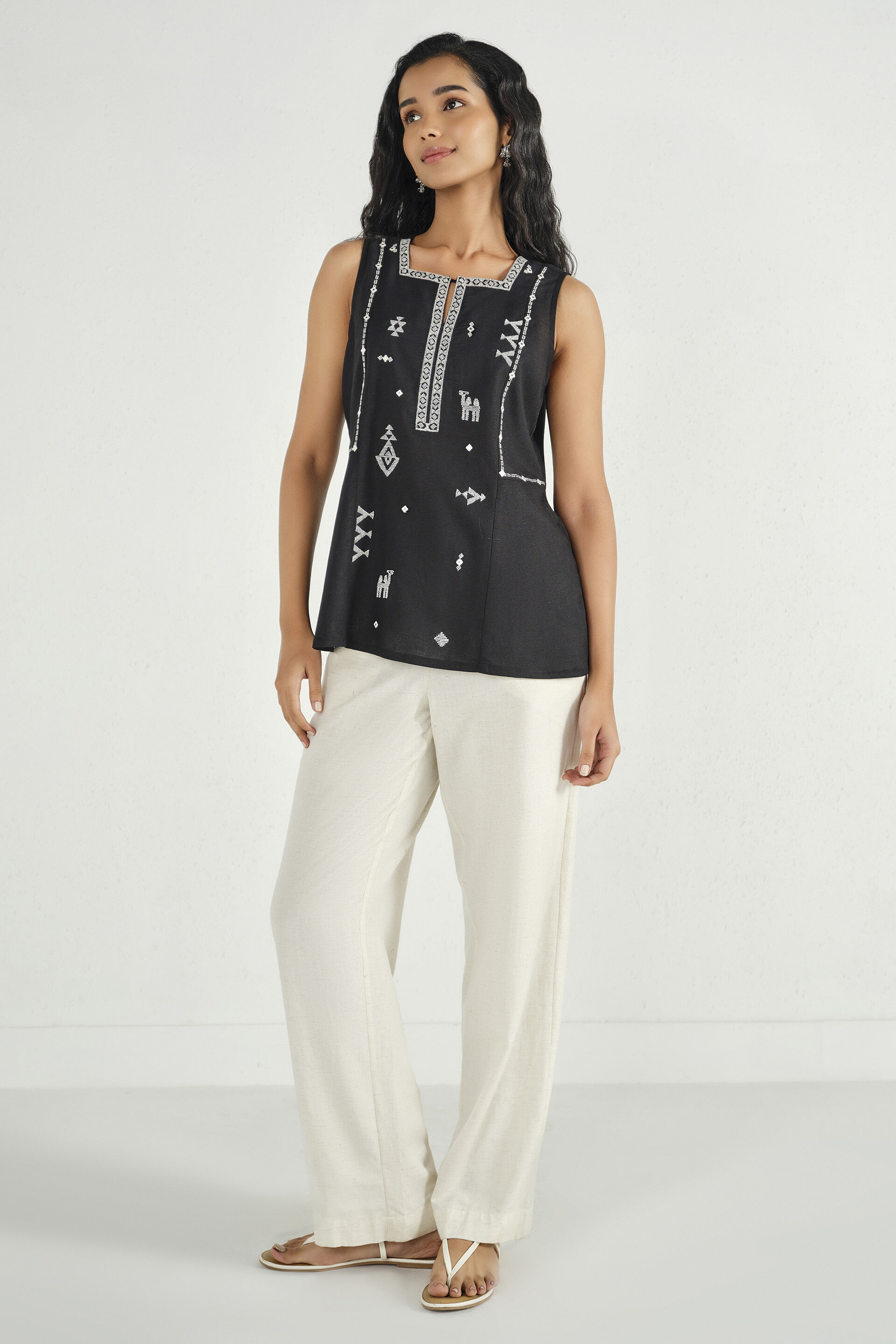 Swara Embroidered Black Top, Black, image 4