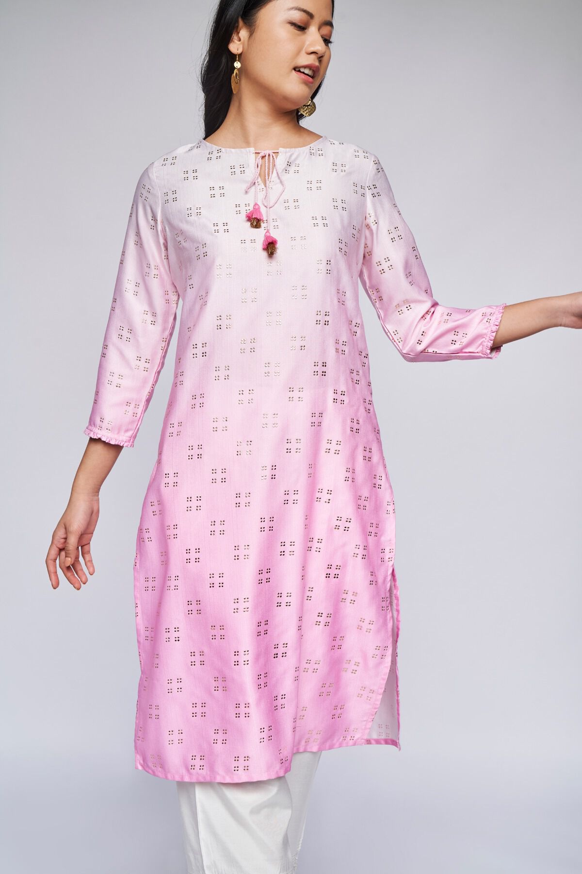 Lilac Ethnic Motifs Straight Kurta 