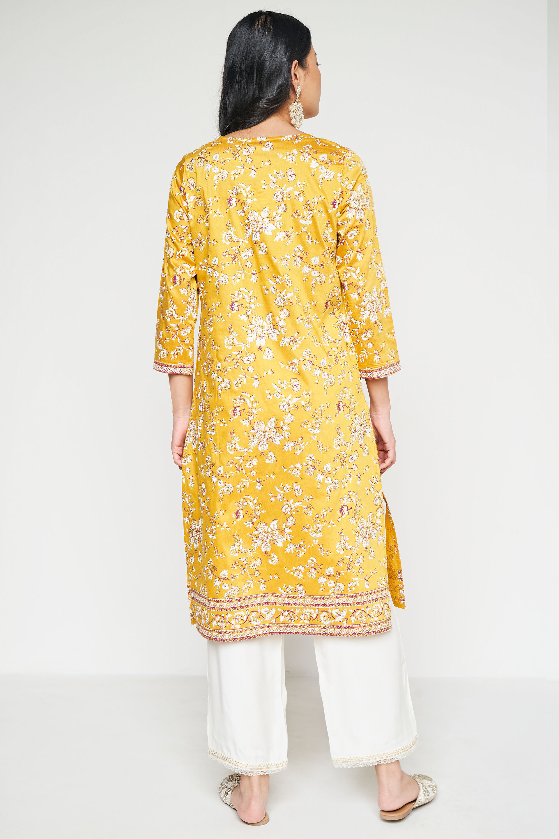 Mustard Floral Tie-Ups Straight Kurta, Mustard, image 3