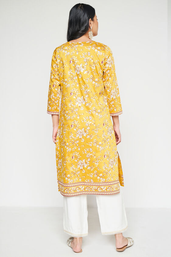 Floral Tie-Ups Straight Kurta, Mustard, image 3