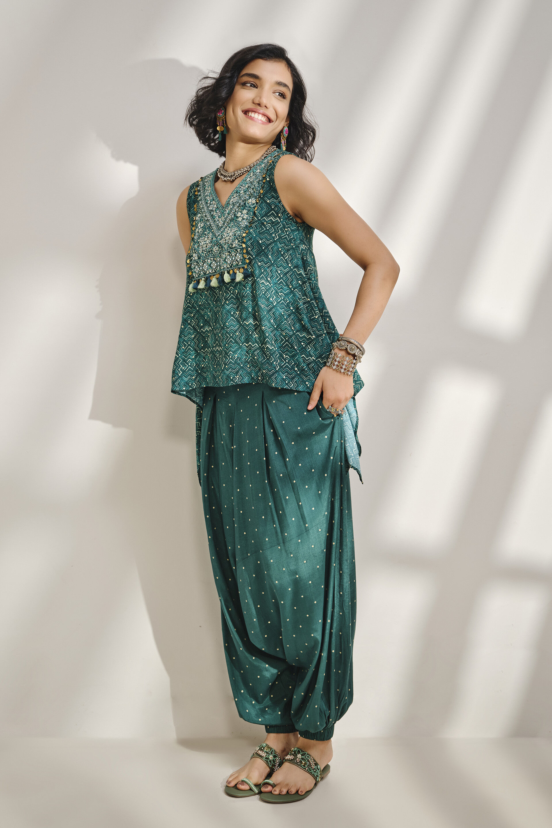 Green Modal Embroidered Top Set, Green, image 4