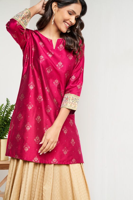 Magenta Foil Print Straight Slip-On Tunic, Magenta, image 4