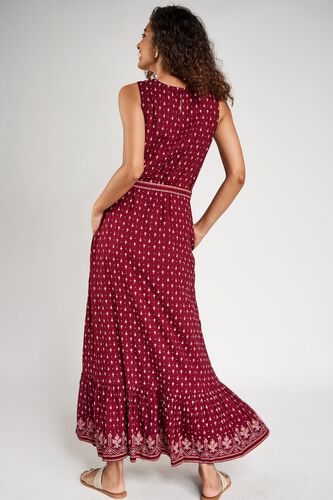 3 - Maroon Floral Printed Fit And Flare Dress, image 3