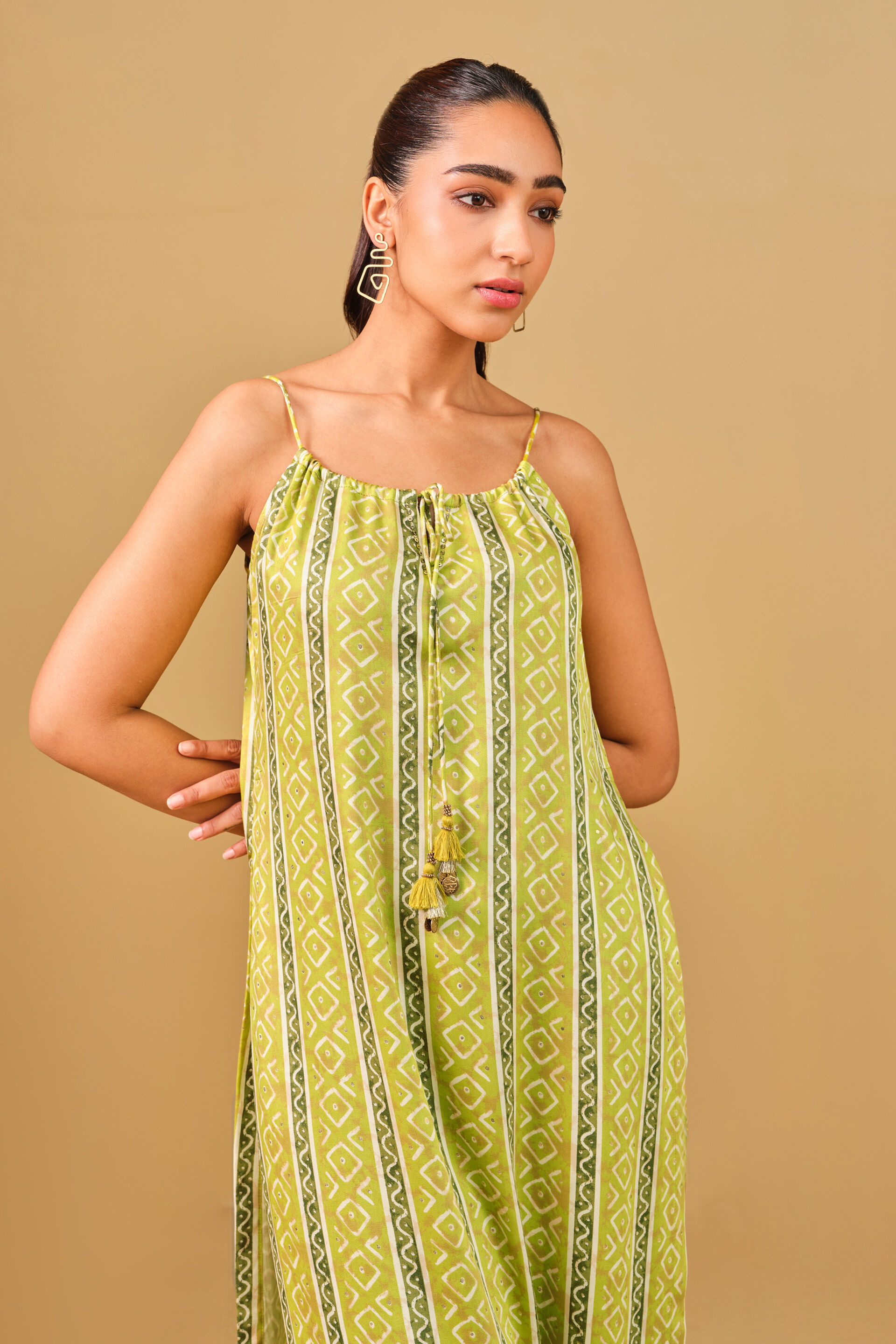 Striped Lime Green Viscose Kurta Set, Lime, image 3