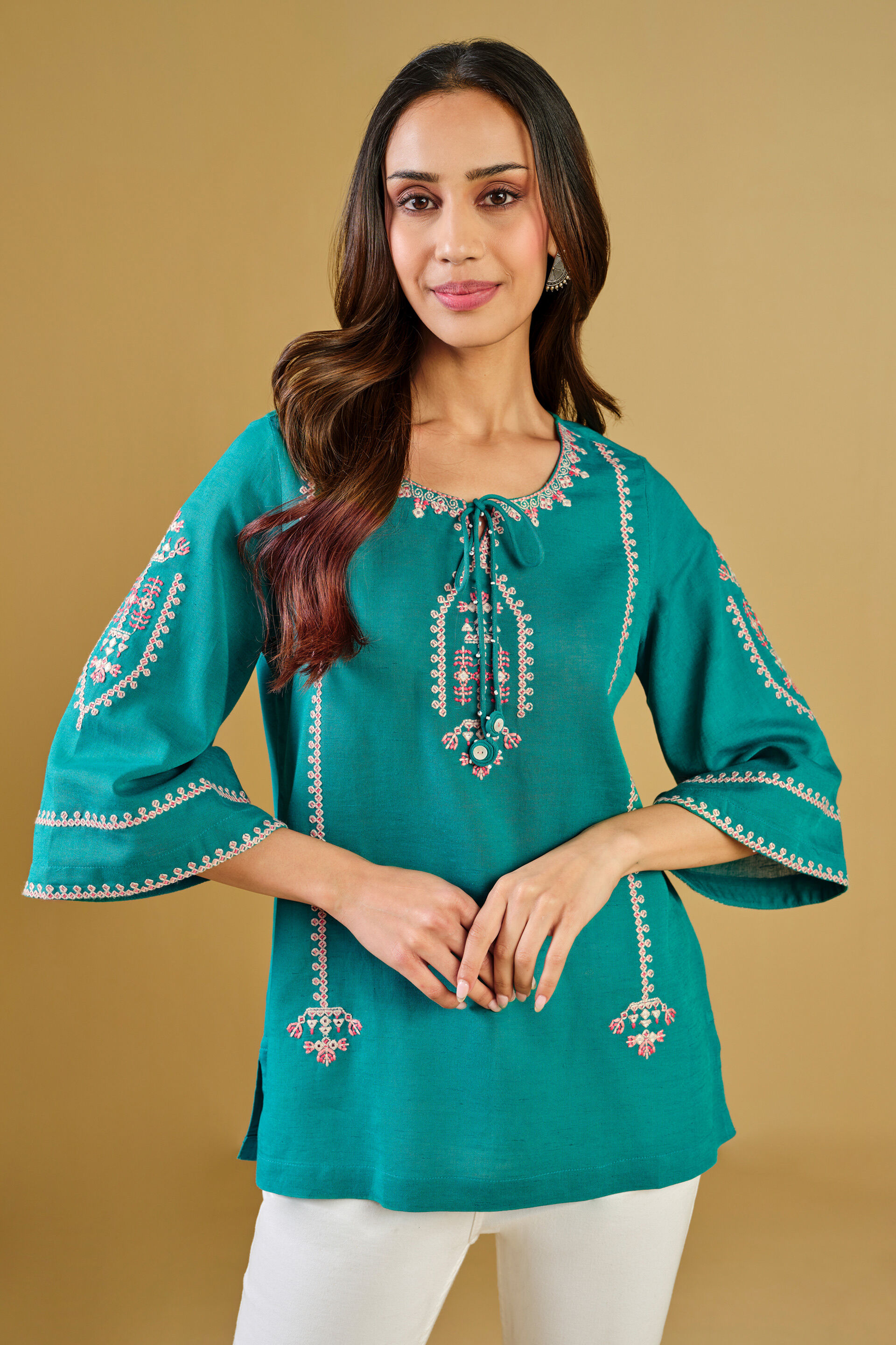 Aqua Viscose Linen Top, Aqua, image 3