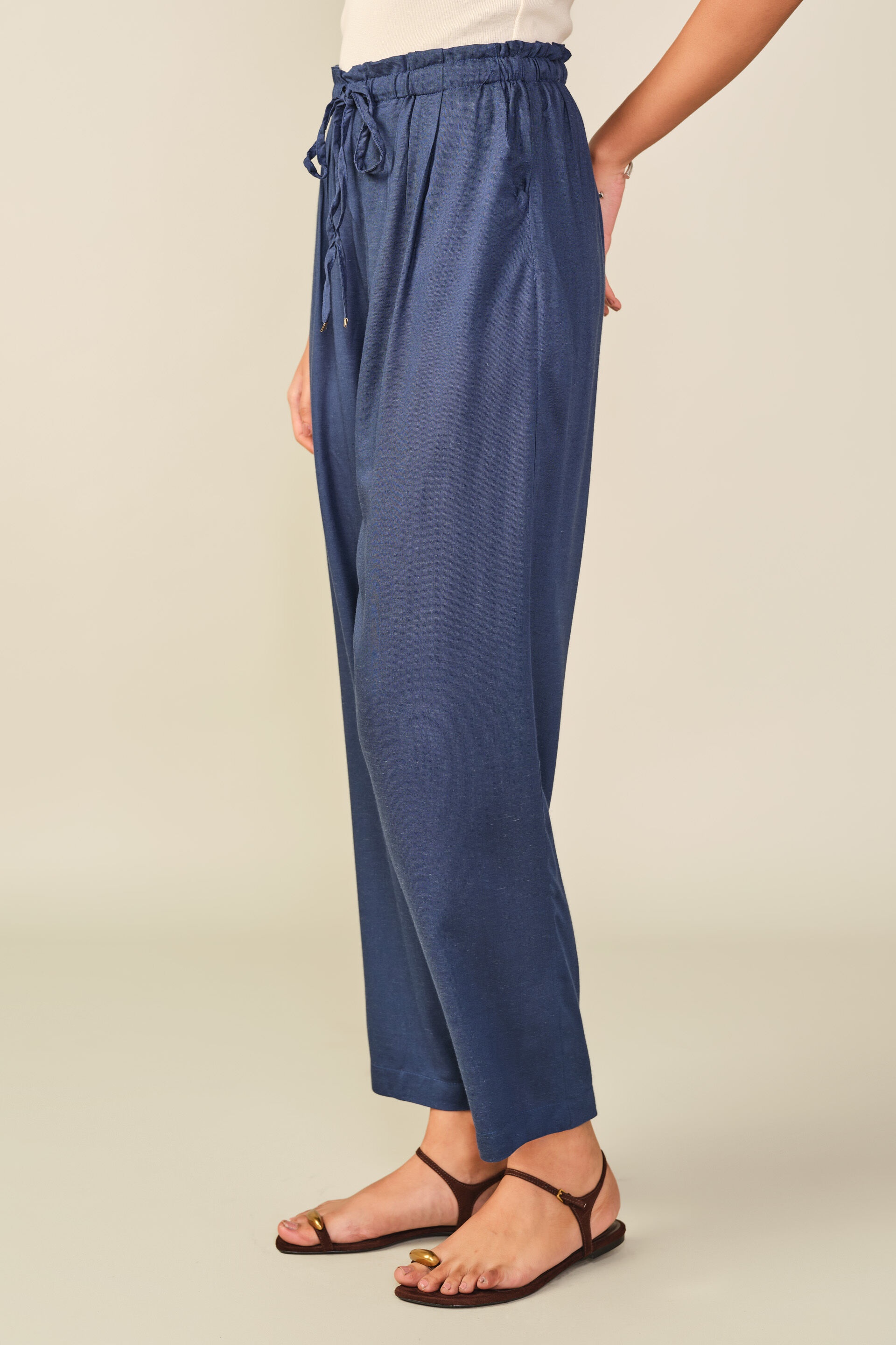 High-waist Drawstring Pants in Indigo, Indigo, image 2