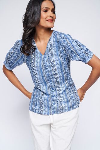 3 - Blue Floral Straight Top, image 3
