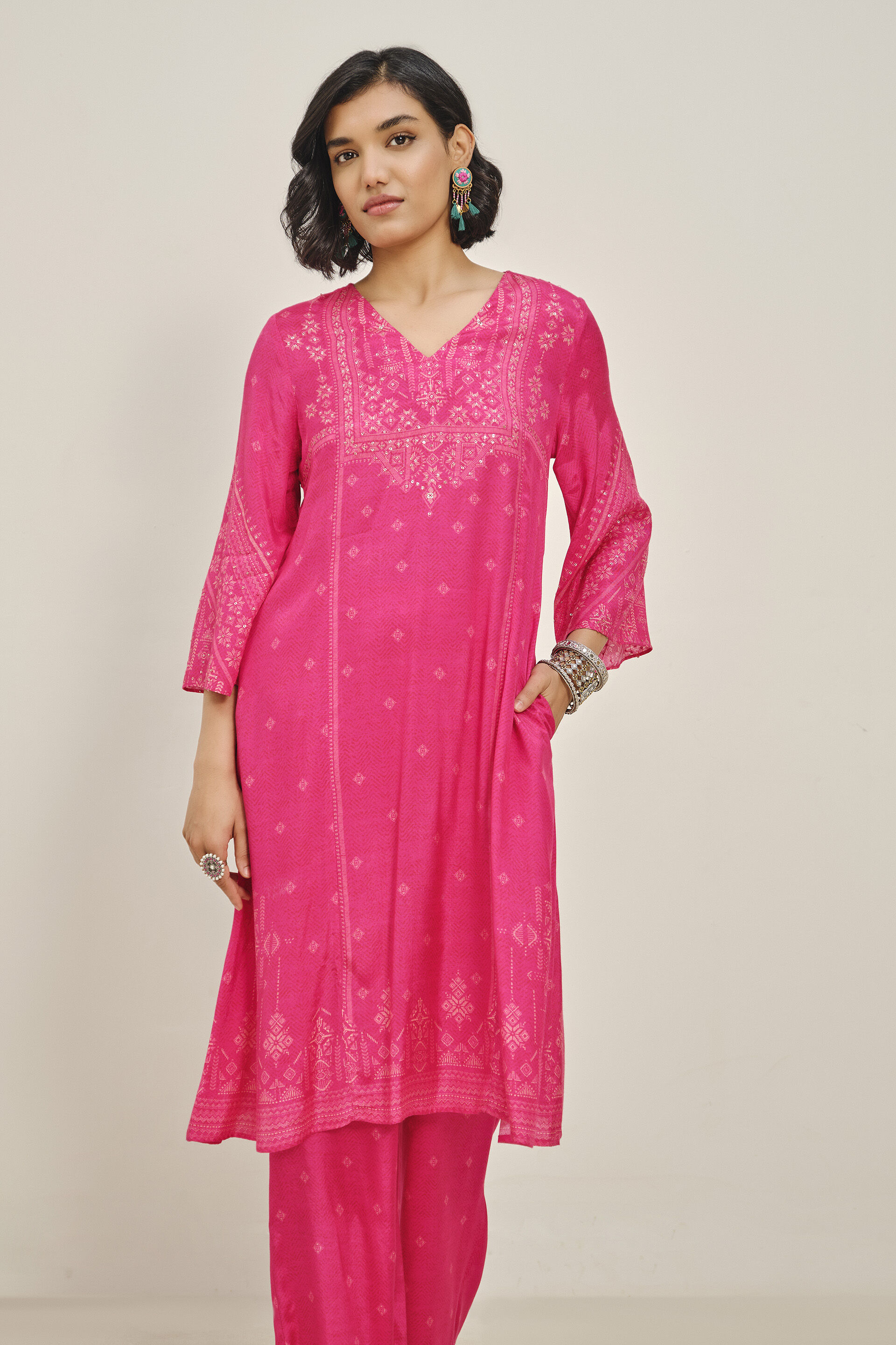 Fuchsia Fizayein Kurta Set, Fuschia, image 5