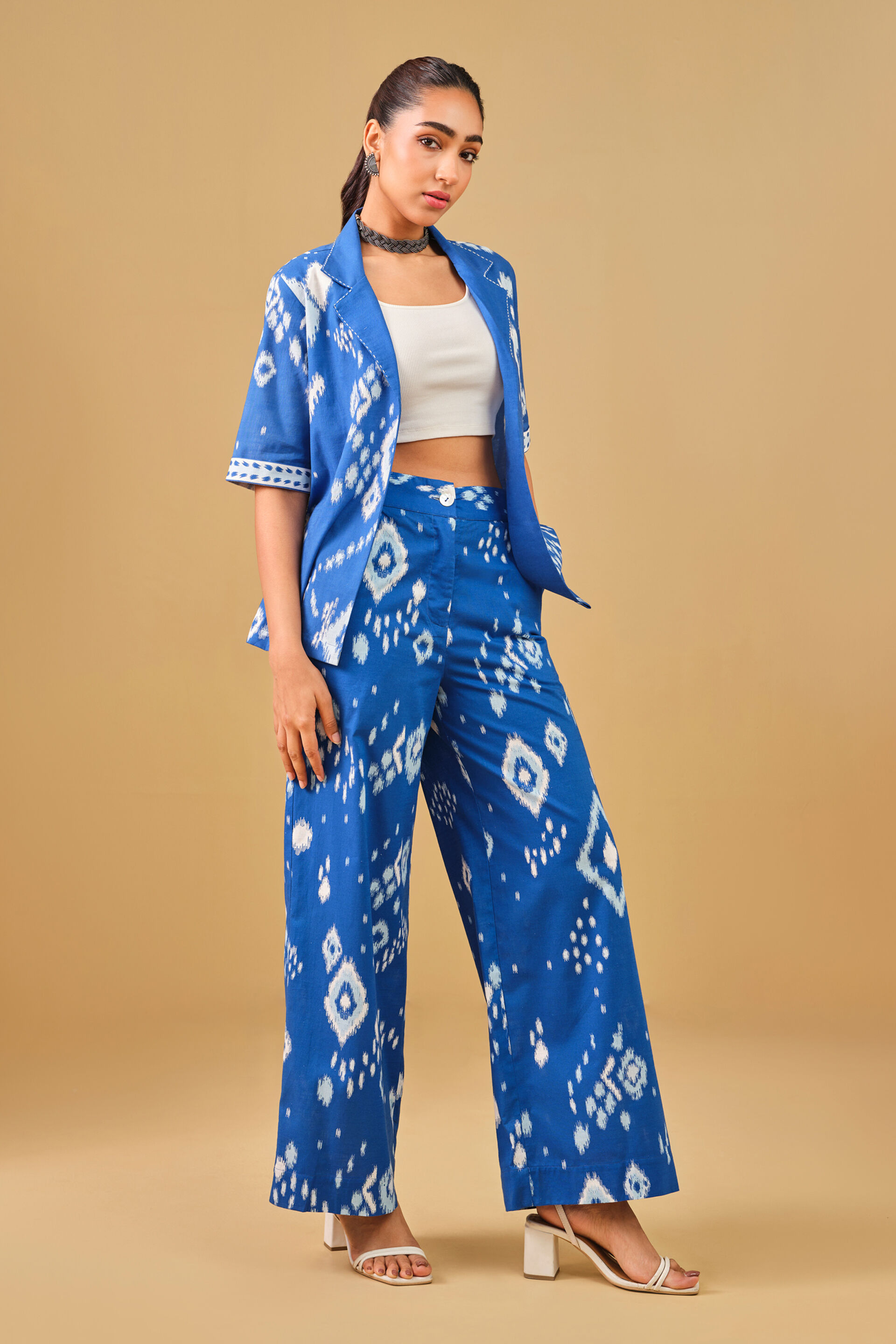 Ikat Inspired Blue Cotton Co-ord, Blue, image 2