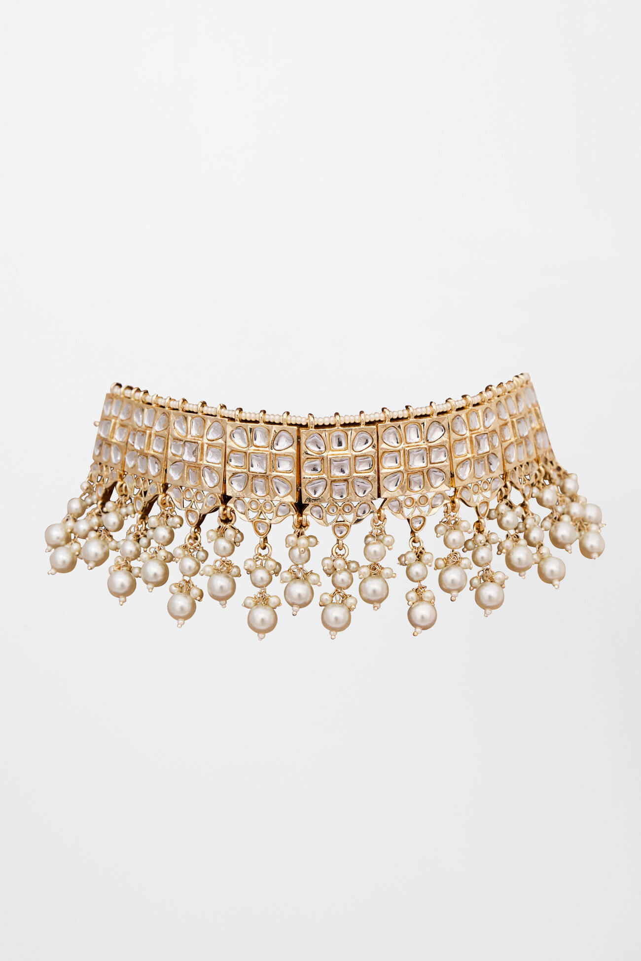 Gold Brass Beads Stone and Pearls Neckpiece, , image 1