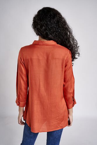 4 - Burnt Orange Solid Embroidered Shirt Style Top, image 4