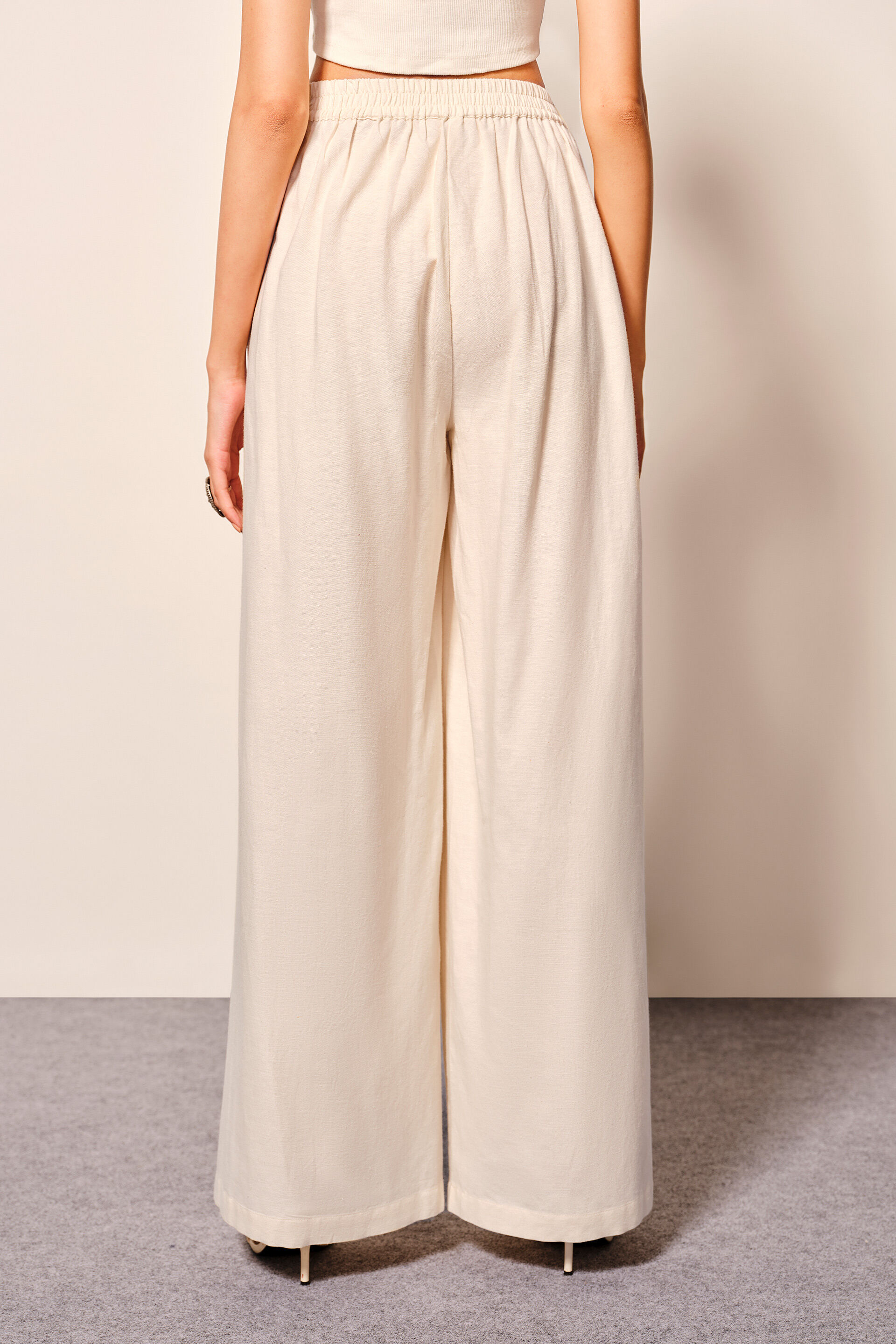 Pleated Flared Pants, Natural, image 3