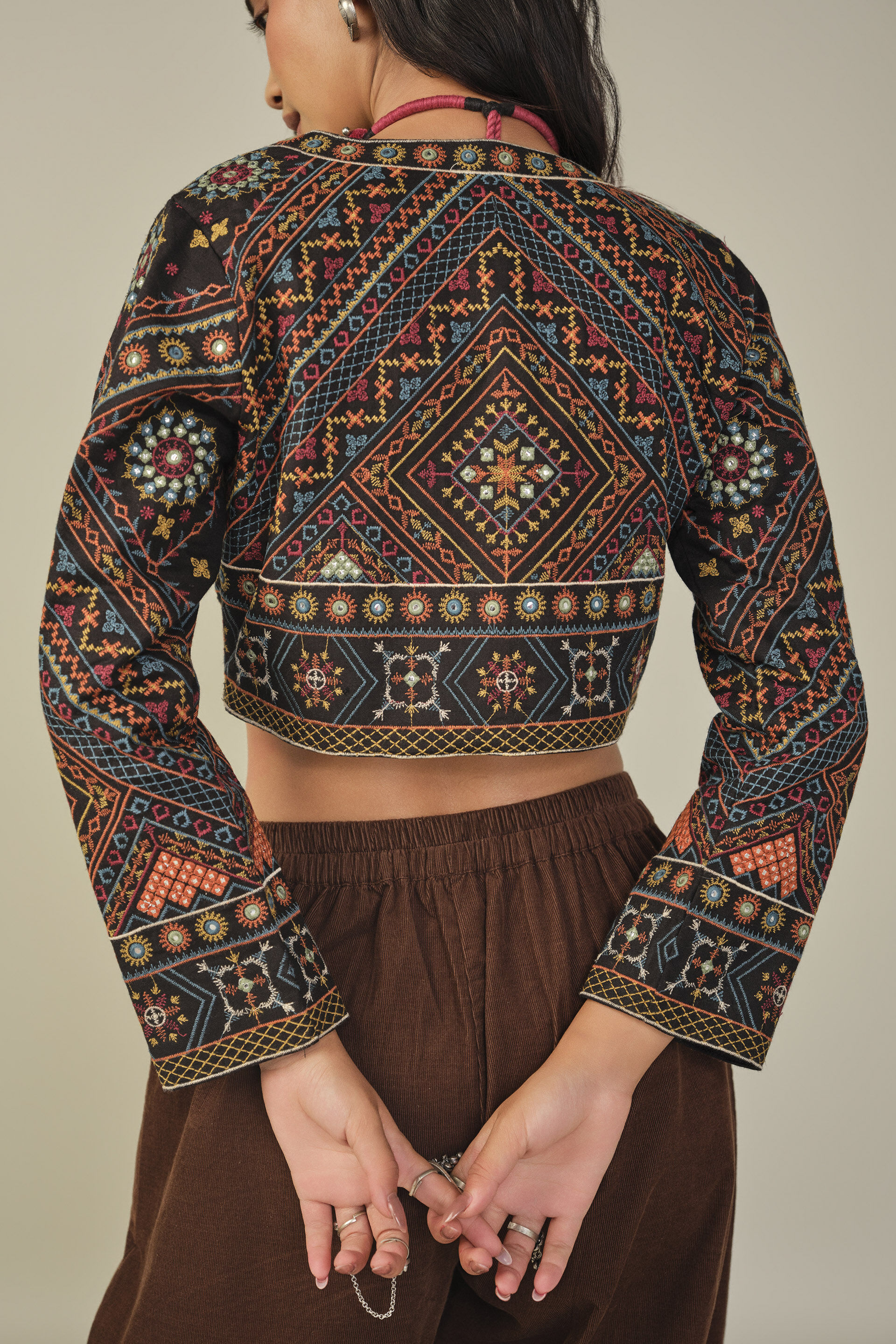 Embroidered Jacket in Black, Black, image 6