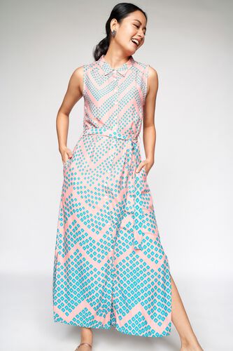 2 - Pink Printed Tie-Ups Straight Gown, image 2