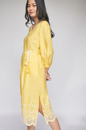 3 - Yellow Solid Fit & Flare Dress, image 3