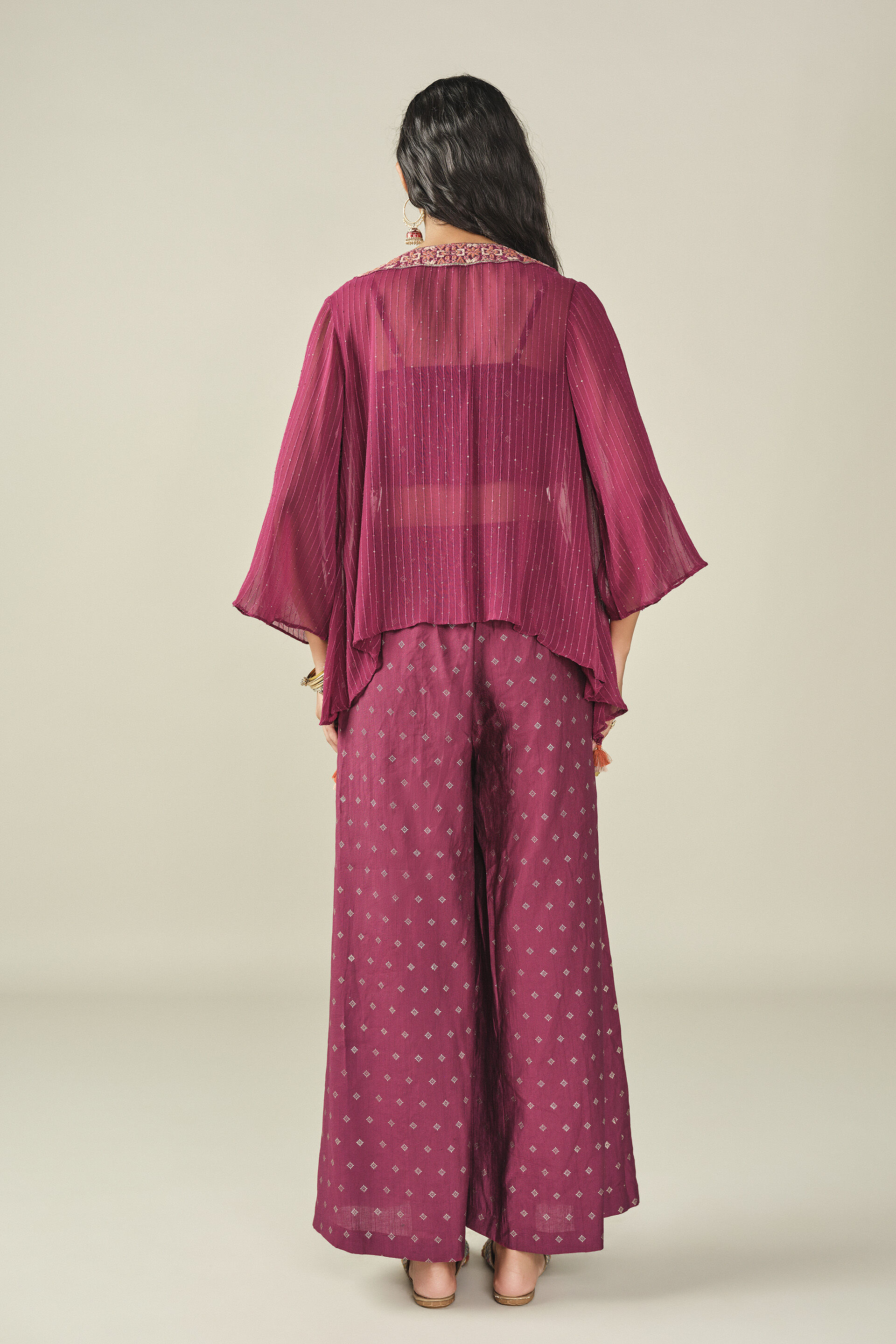 Embroidered Shrug Set in Wine, Wine, image 5